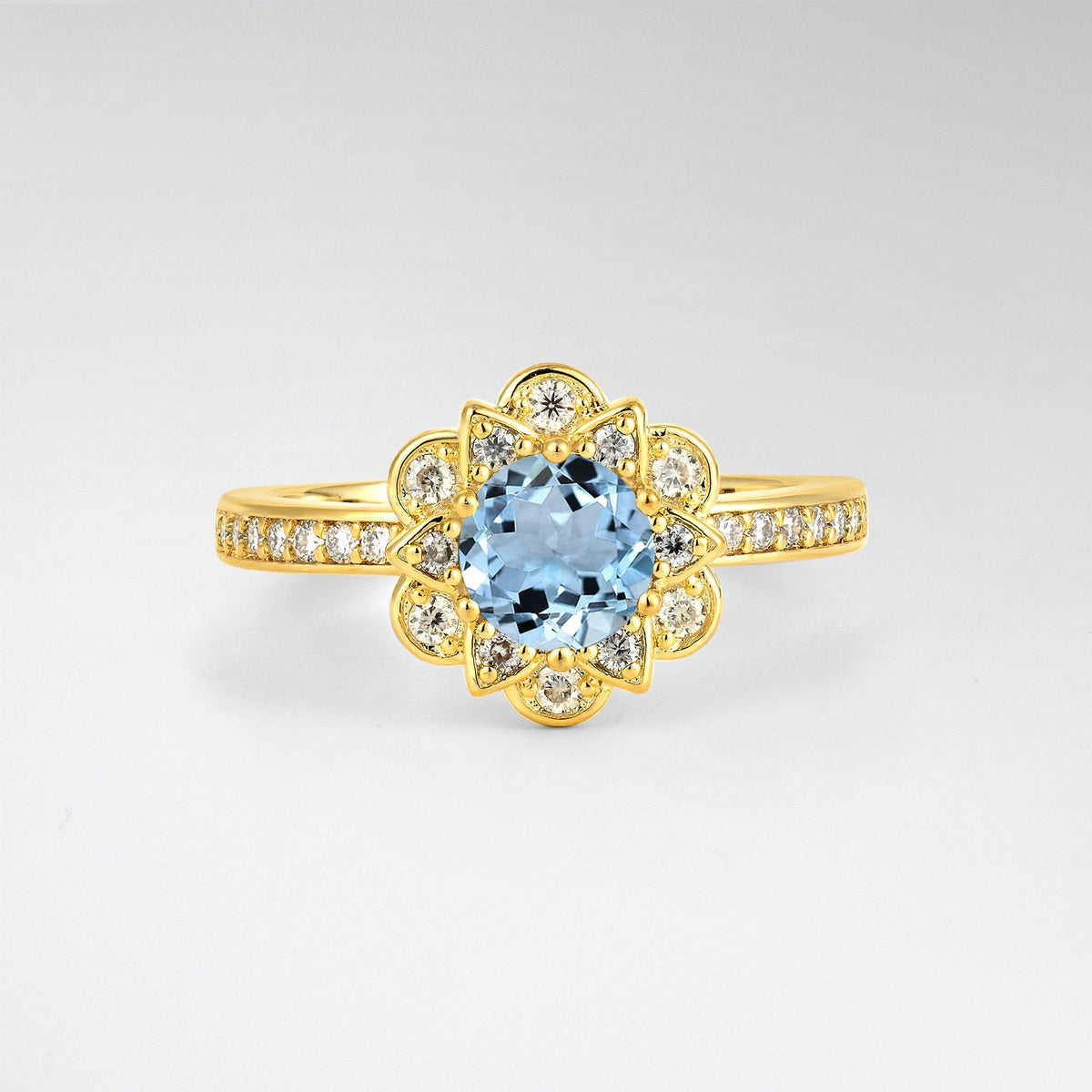 Round Aquamarine Lotus Halo Engagement Ring - Additional view