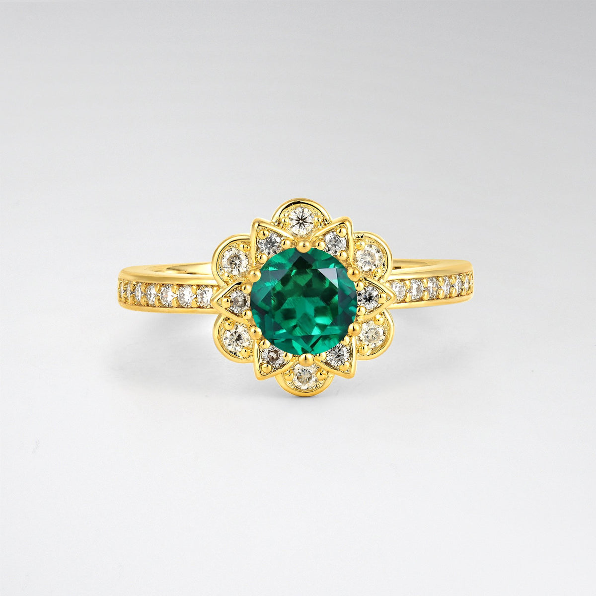 Round Emerald Lotus Halo Engagement Ring - Additional view