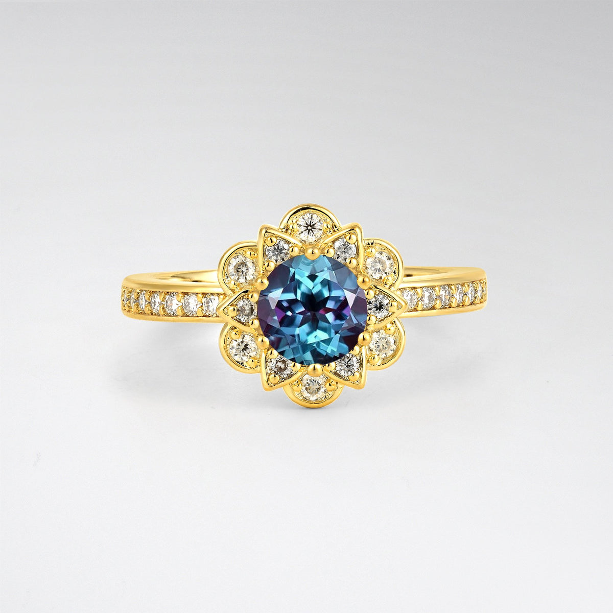 Round Alexandrite Lotus Halo Engagement Ring - Additional view