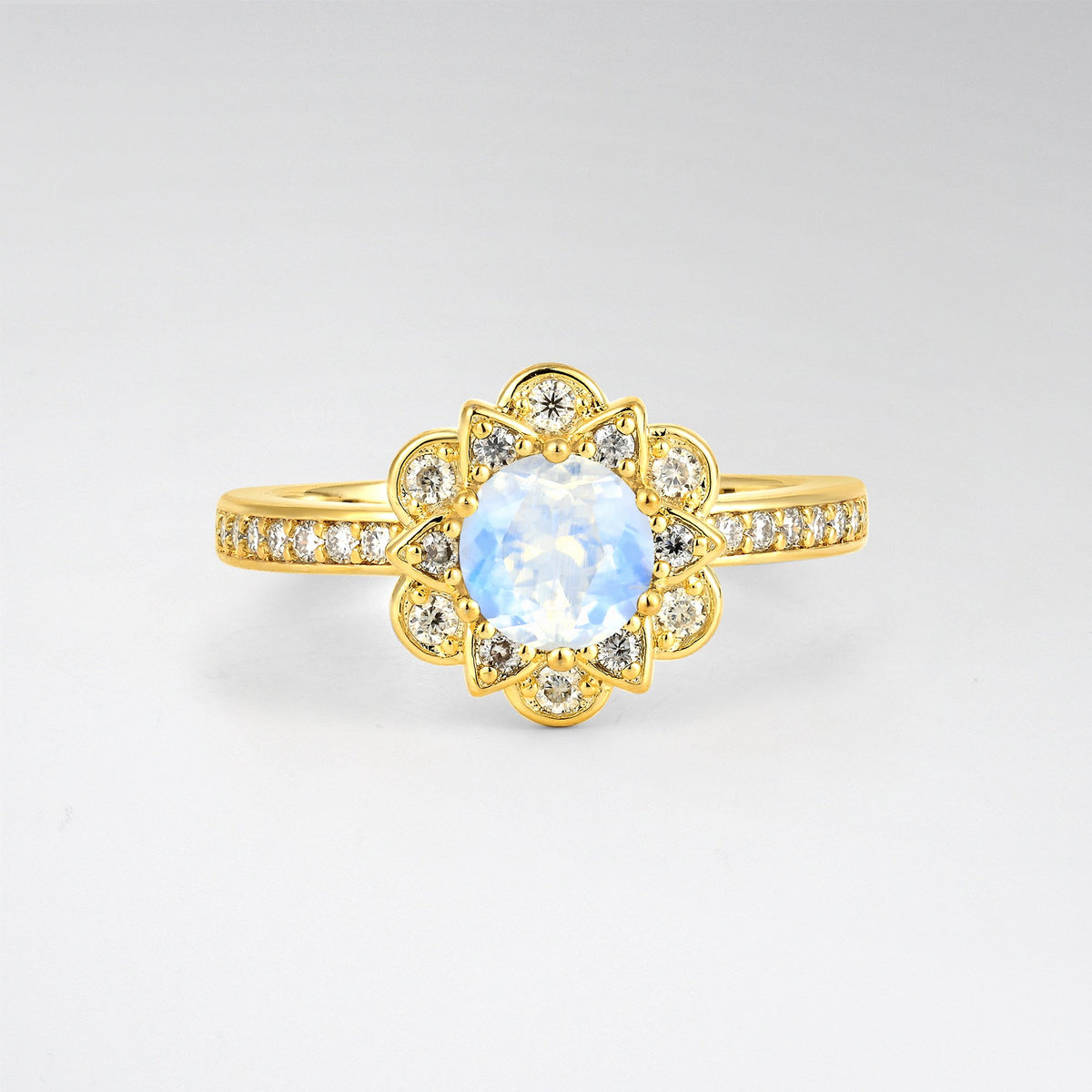 Round Moonstone Lotus Halo Engagement Ring - Additional view