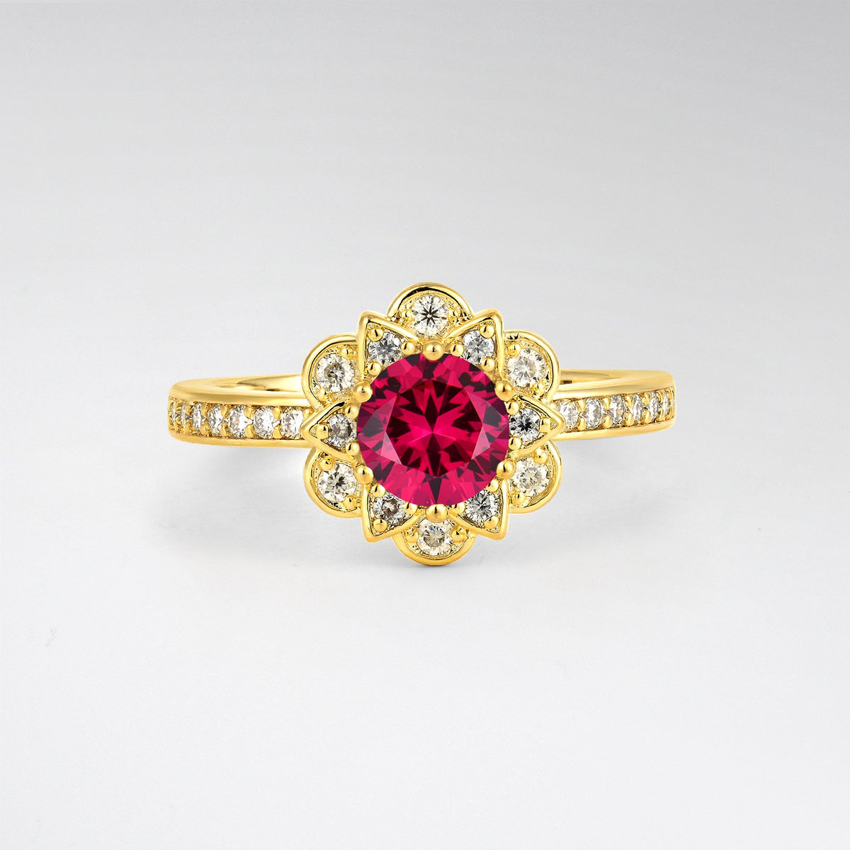 Round Ruby Lotus Halo Engagement Ring - Additional view