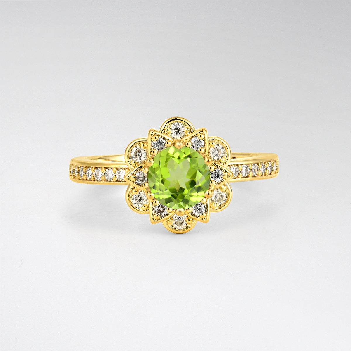Round Peridot Lotus Halo Engagement Ring - Additional view