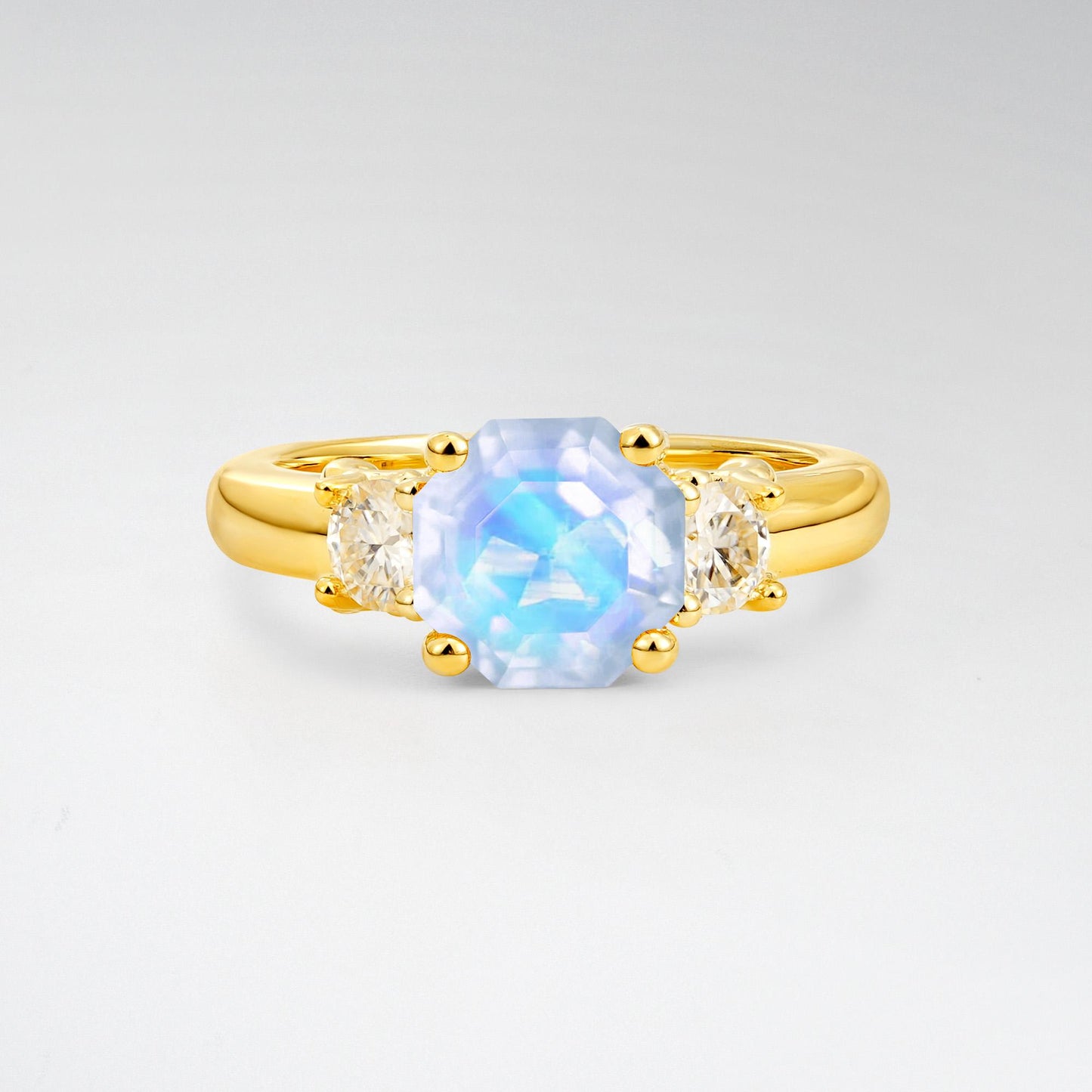 Asscher Cut Moonstone Three Stone Engagement Ring - Additional view