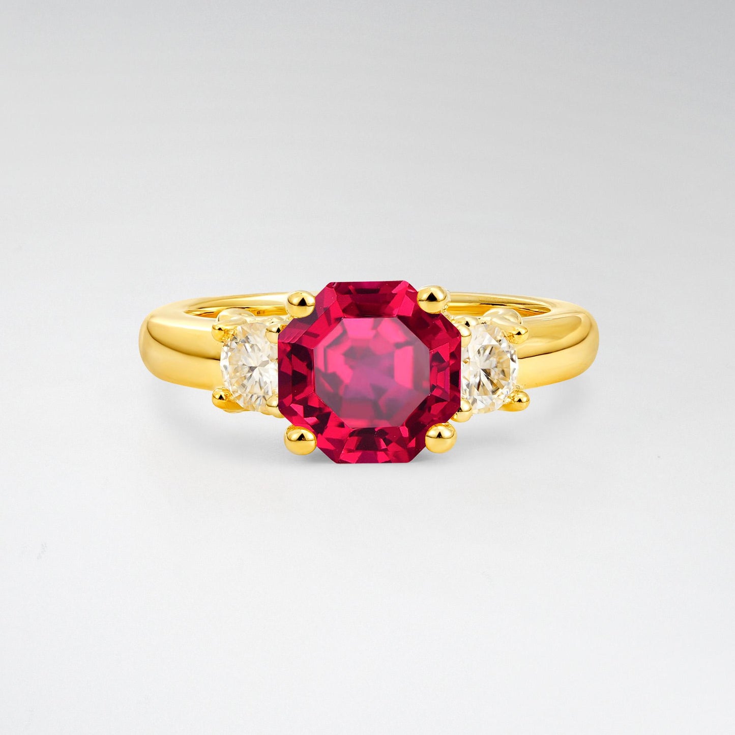 Asscher Cut Ruby Three Stone Engagement Ring - Additional view