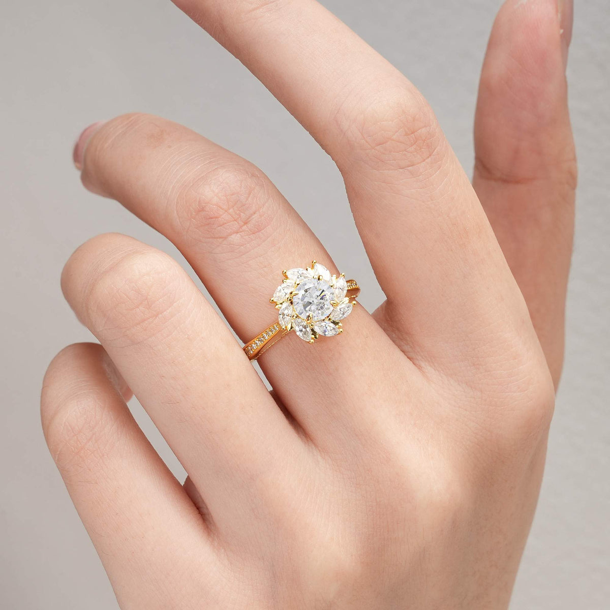 Floral Marquise Halo Moissanite Engagement Ring - Additional view