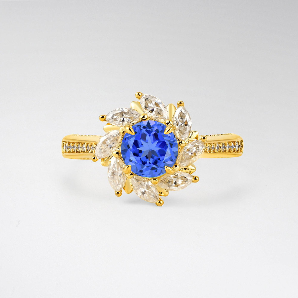 Floral Marquise Halo Sapphire Engagement Ring - Additional view
