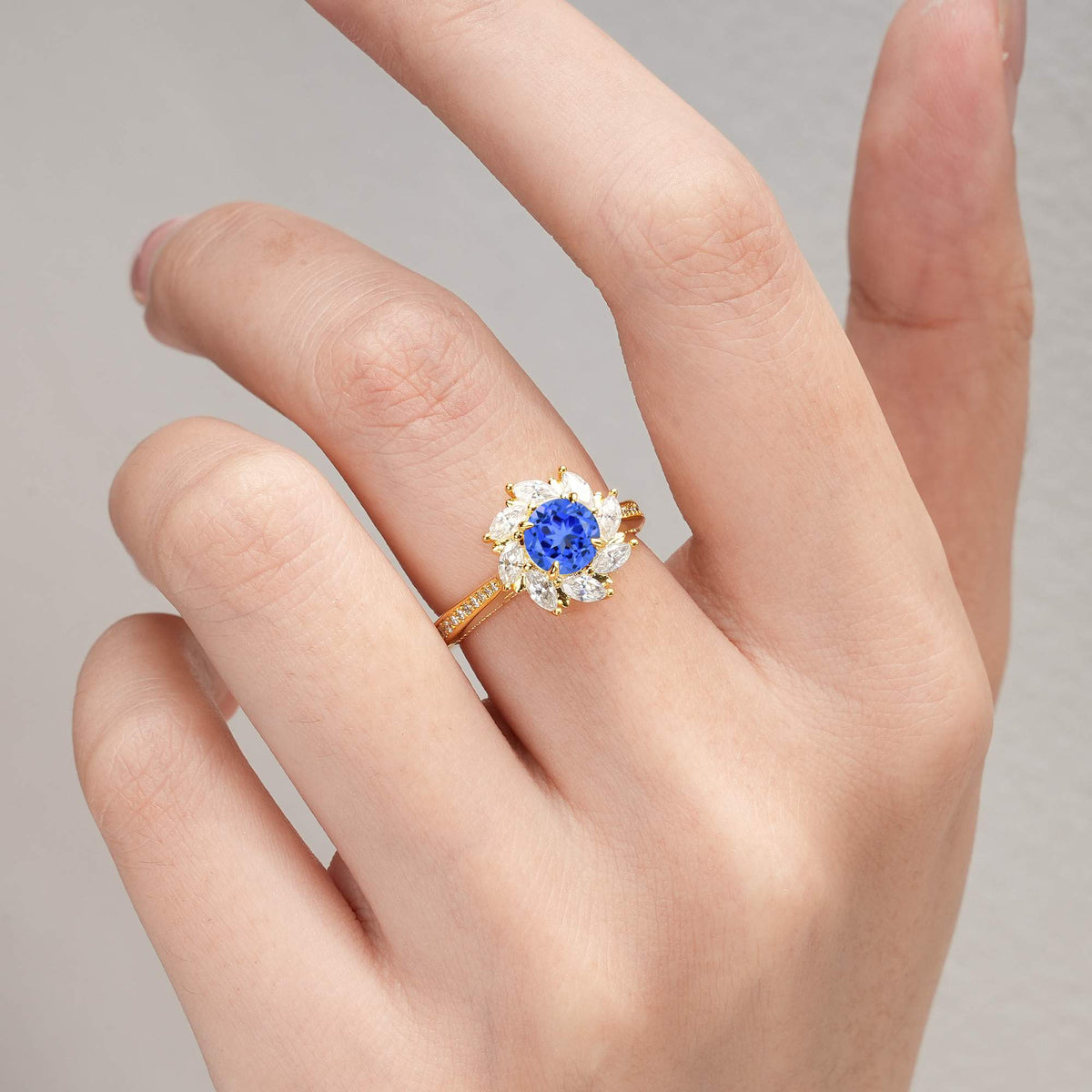 Floral Marquise Halo Sapphire Engagement Ring - Additional view