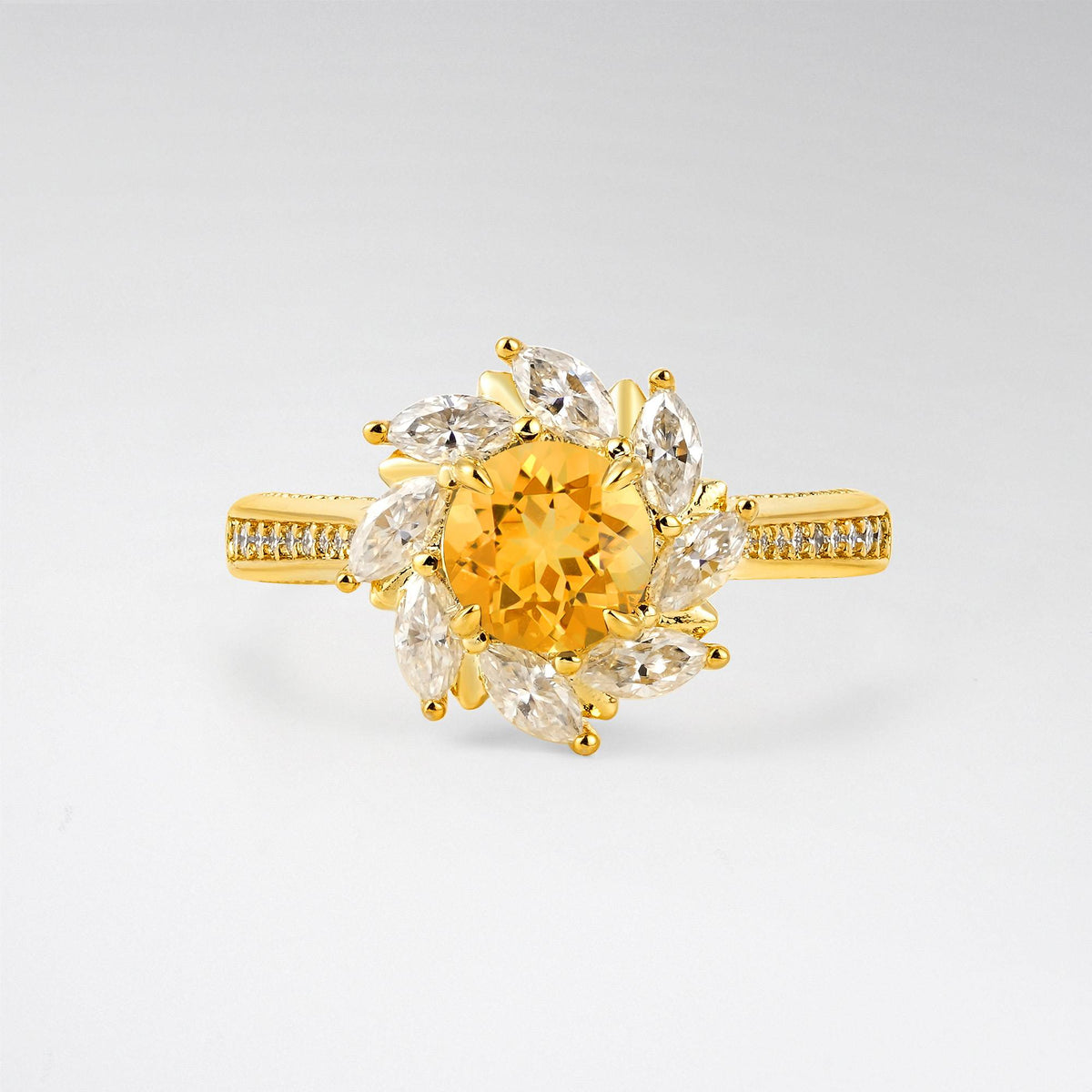 Floral Marquise Halo Citrine Engagement Ring - Additional view