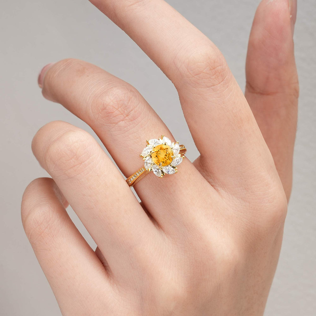 Floral Marquise Halo Citrine Engagement Ring - Additional view