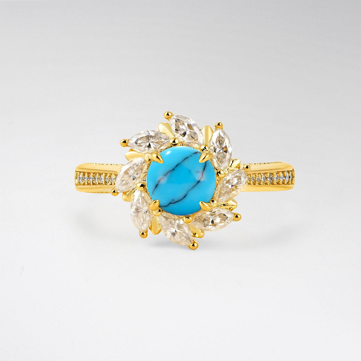 Floral Marquise Halo Turquoise Engagement Ring - Additional view