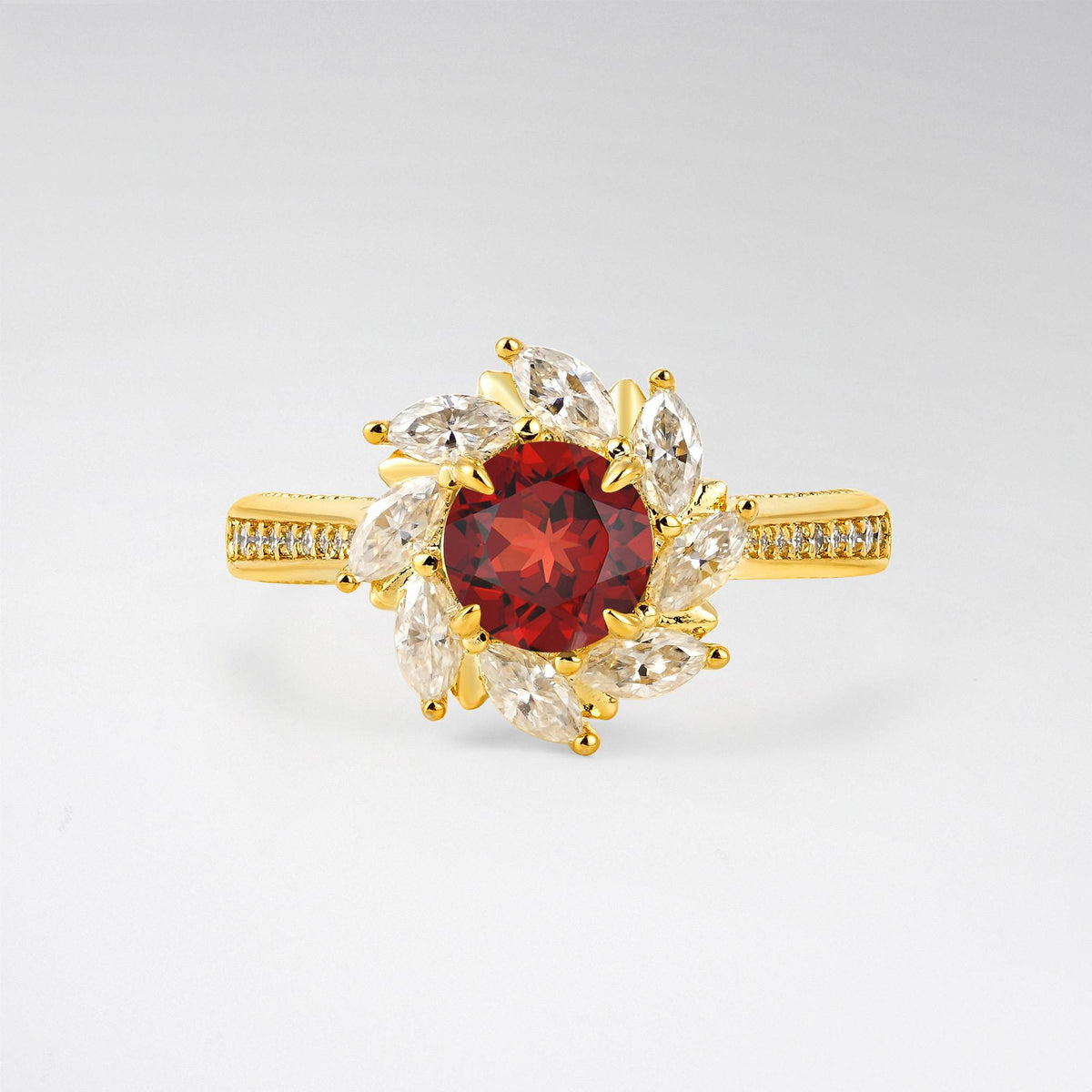 Floral Marquise Halo Garnet Engagement Ring - Additional view
