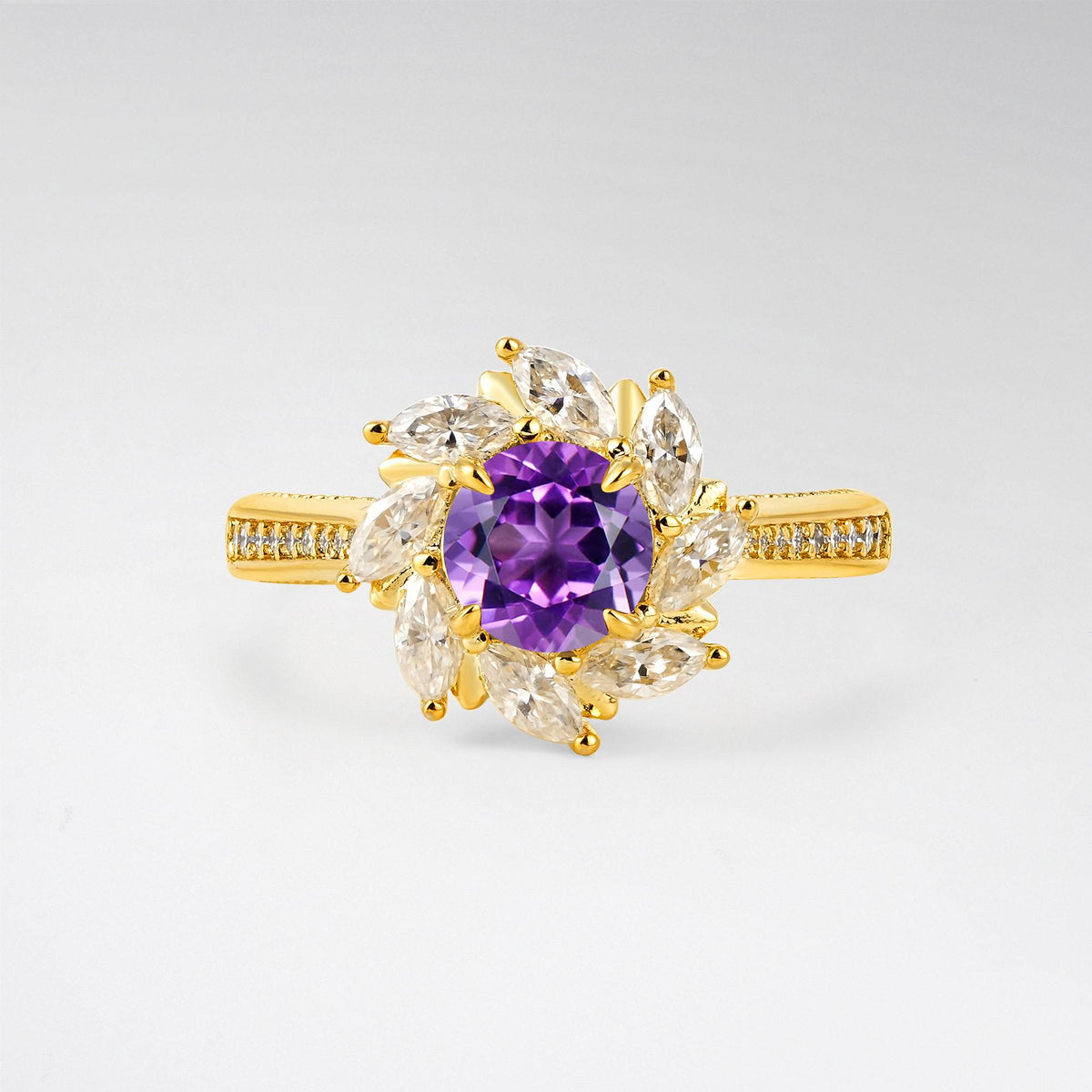 Floral Marquise Halo Amethyst Engagement Ring - Additional view