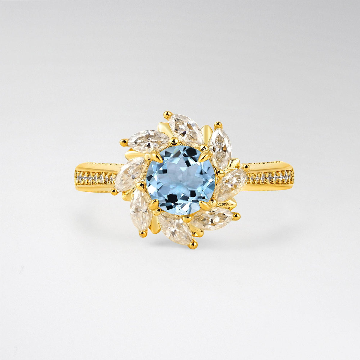 Floral Marquise Halo Aquamarine Engagement Ring - Additional view