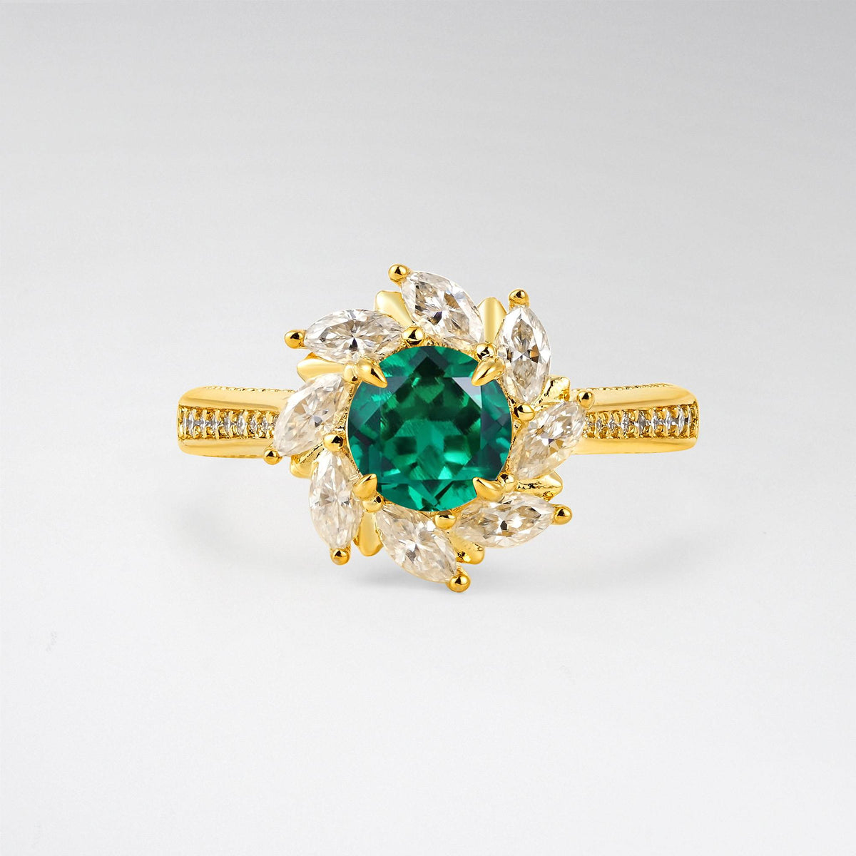 Floral Marquise Halo Emerald Engagement Ring - Additional view