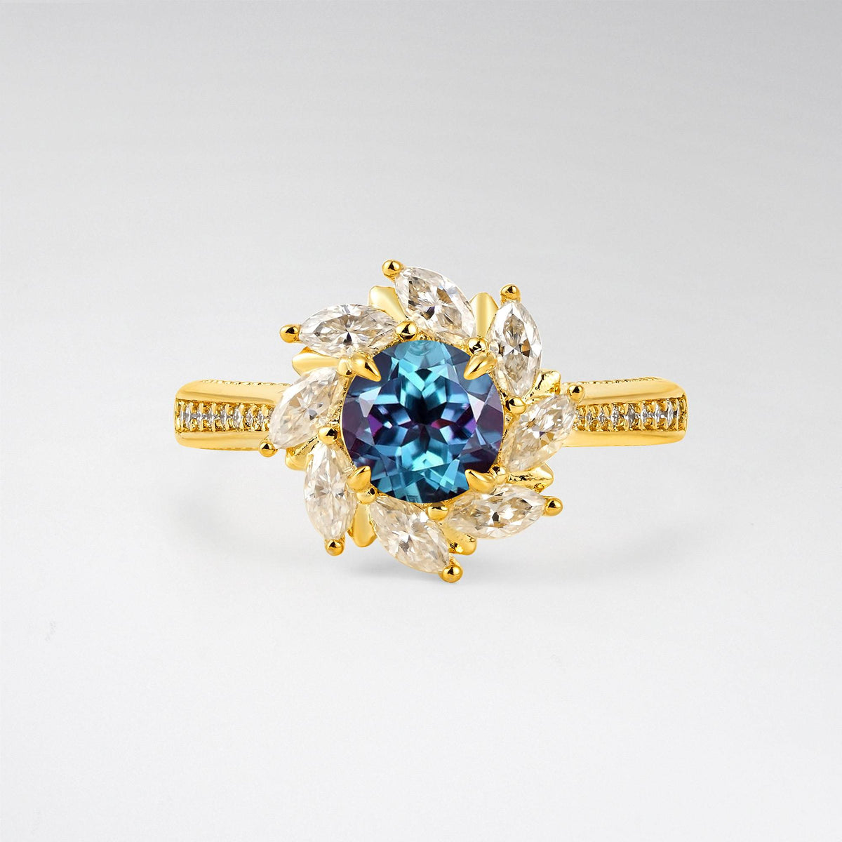Floral Marquise Halo Alexandrite Engagement Ring - Additional view