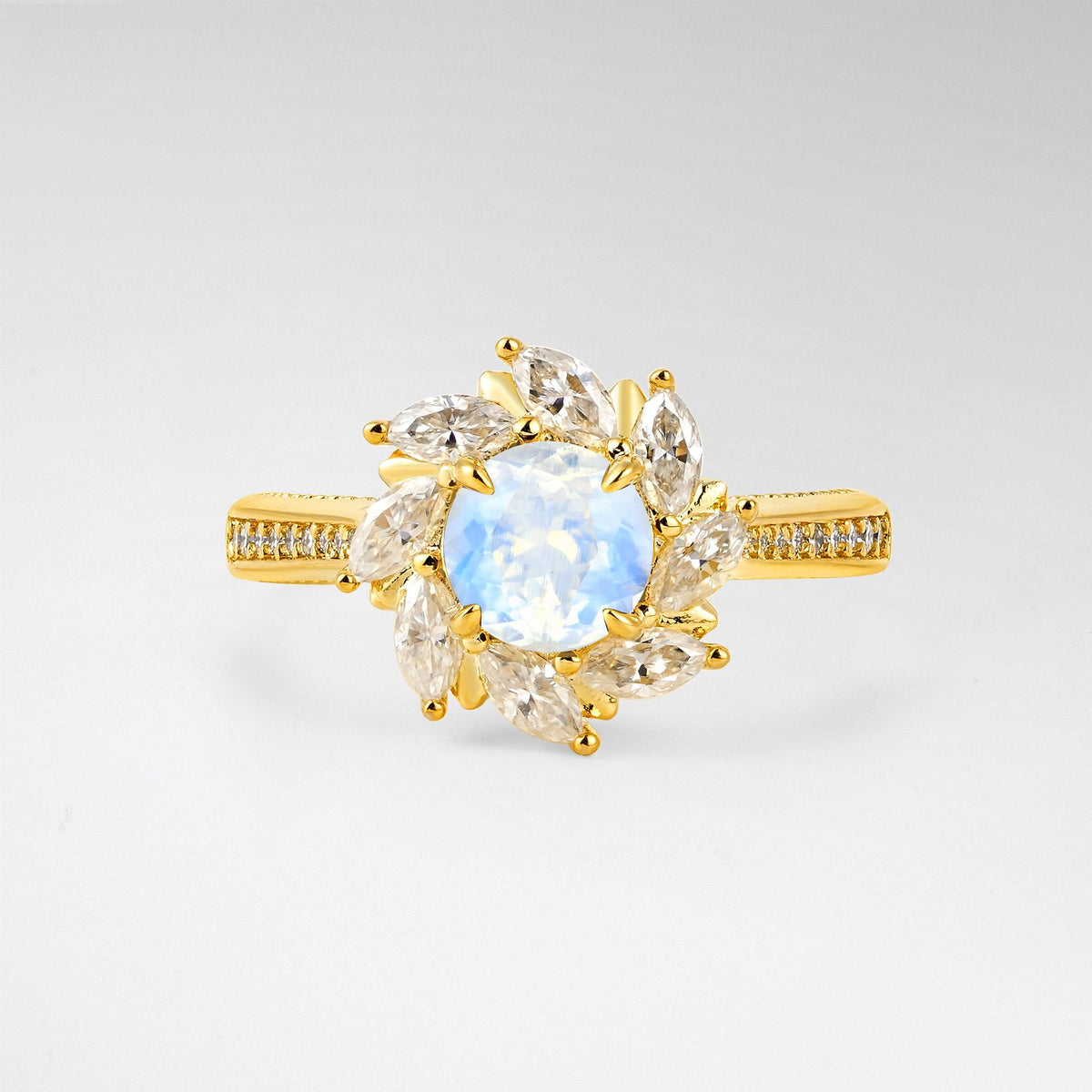 Floral Marquise Halo Moonstone Engagement Ring - Additional view