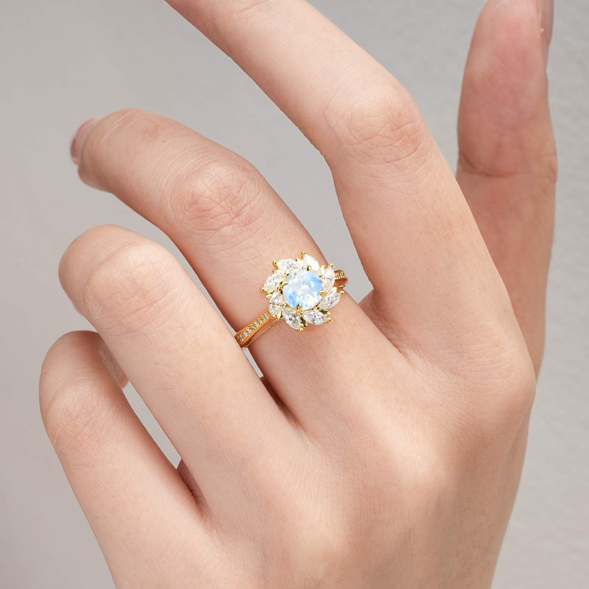 Floral Marquise Halo Moonstone Engagement Ring - Additional view
