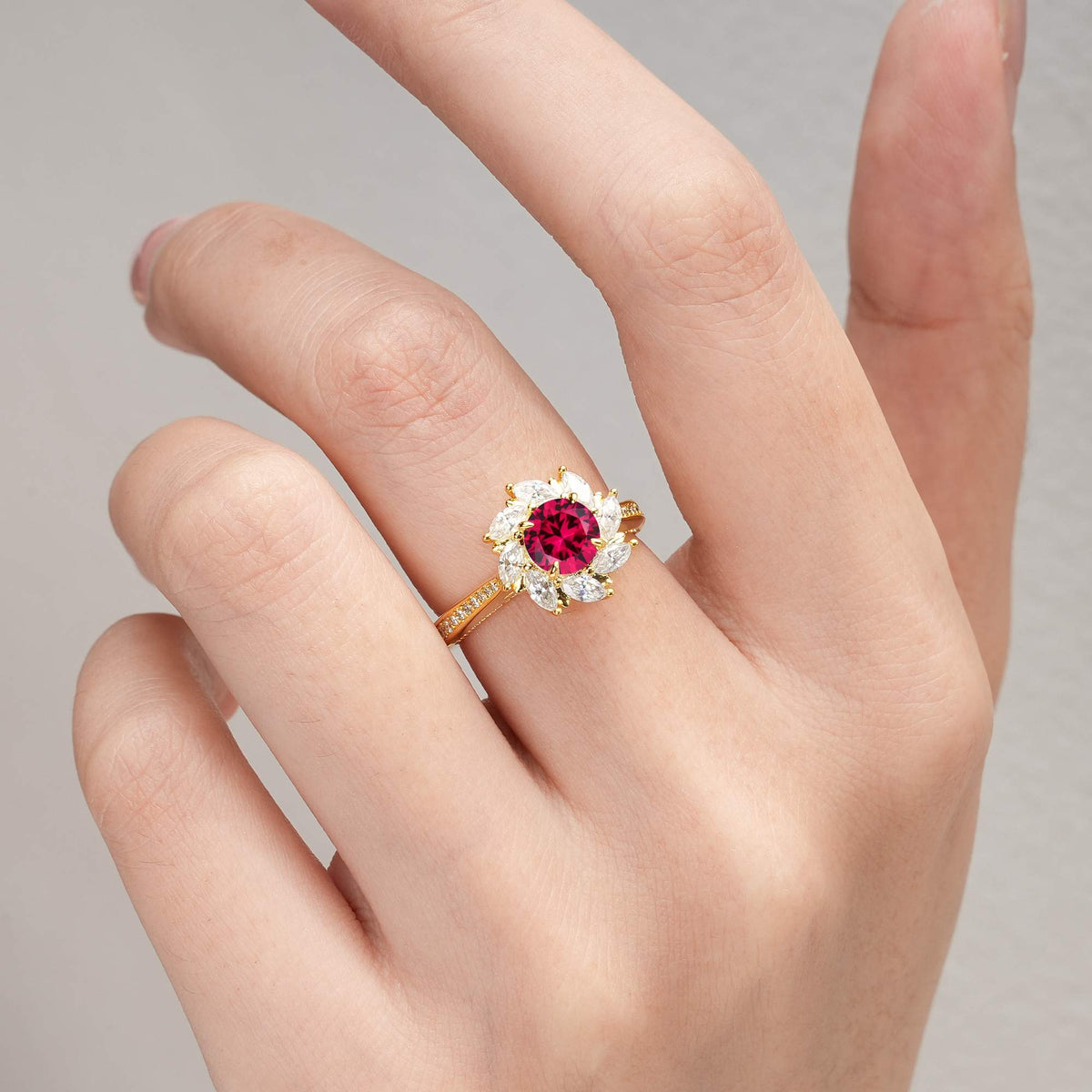 Floral Marquise Halo Ruby Engagement Ring - Additional view