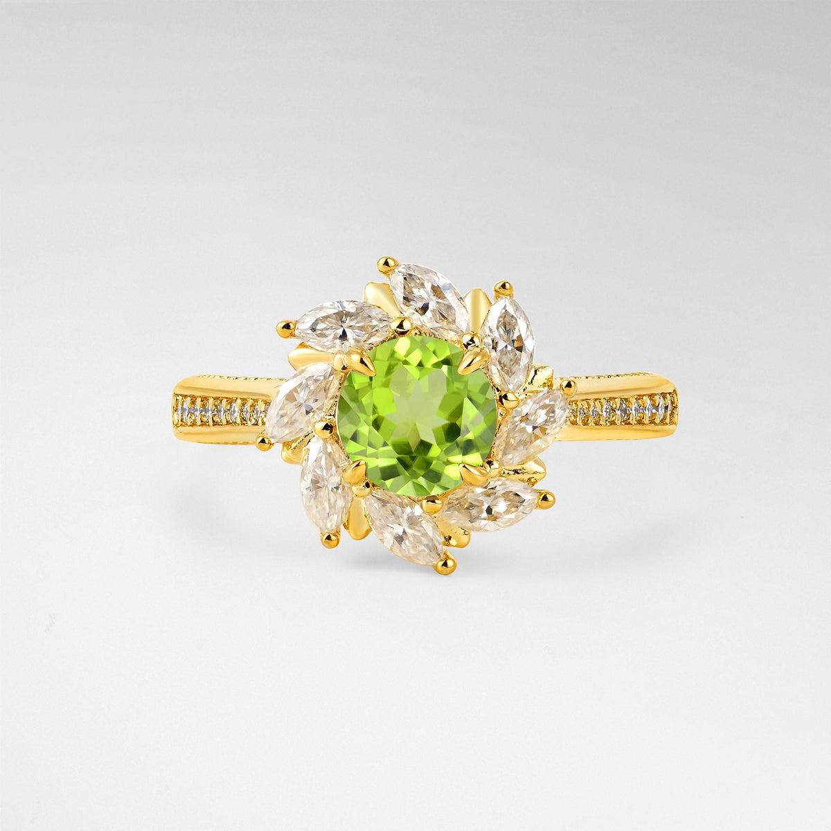 Floral Marquise Halo Peridot Engagement Ring - Additional view