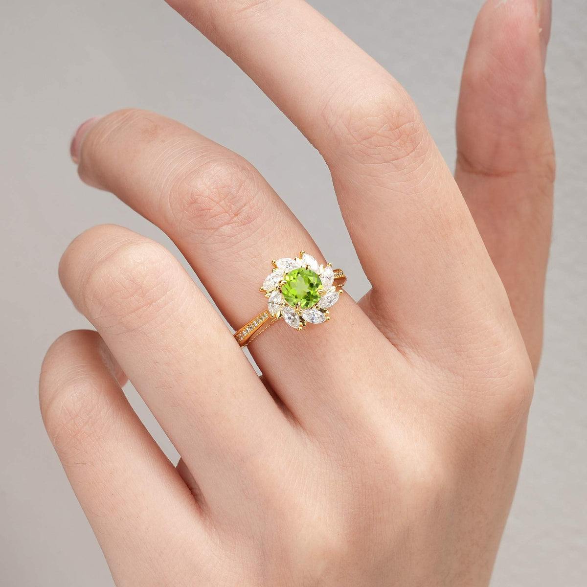 Floral Marquise Halo Peridot Engagement Ring - Additional view