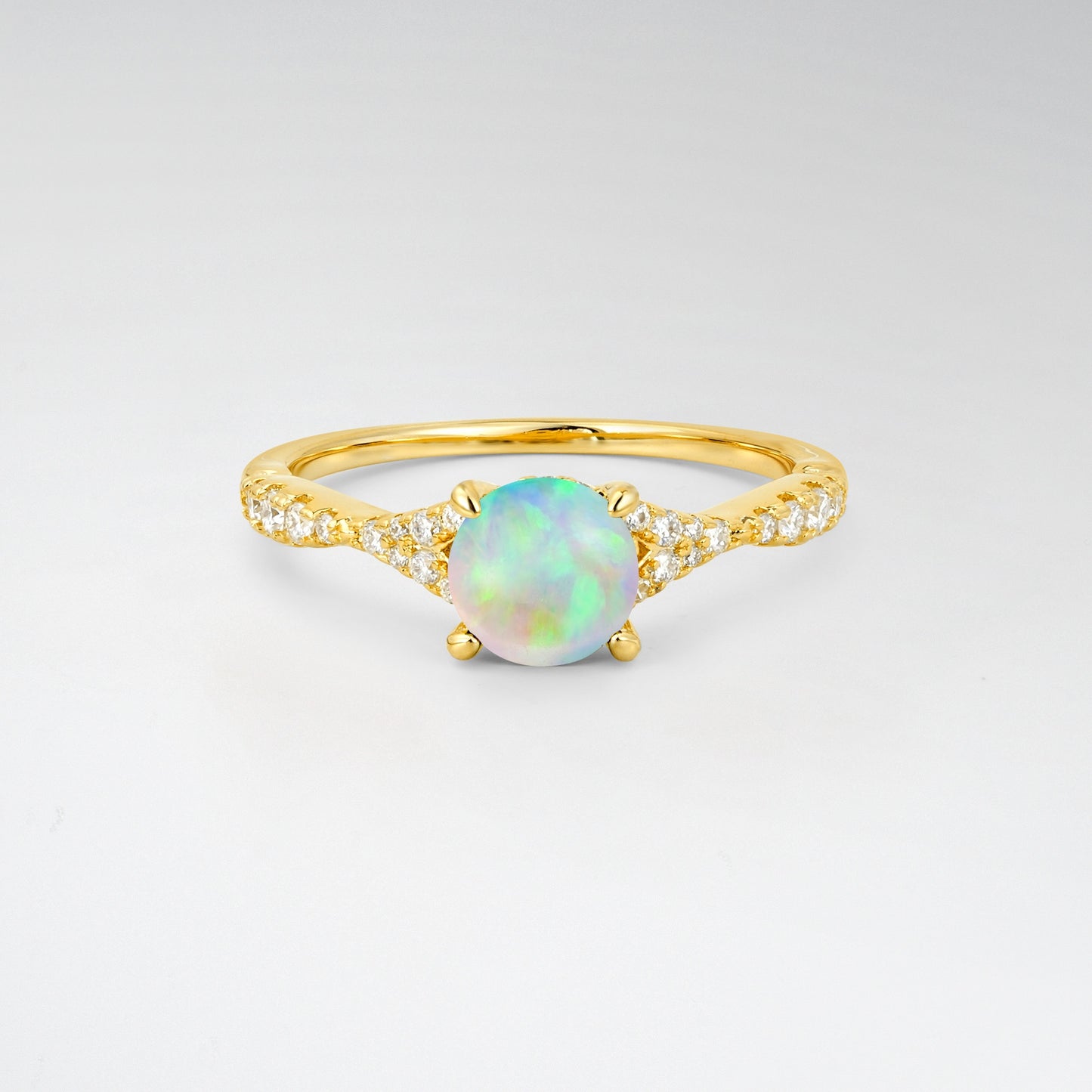 Round Cut Tapered Pave Opal Elegant Engagement Ring - Additional view