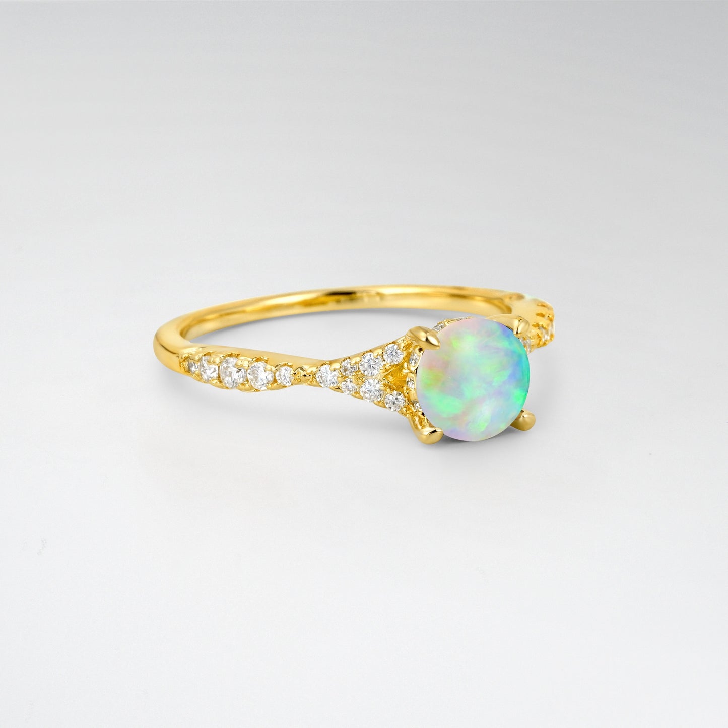 Round Cut Tapered Pave Opal Elegant Engagement Ring - Additional view