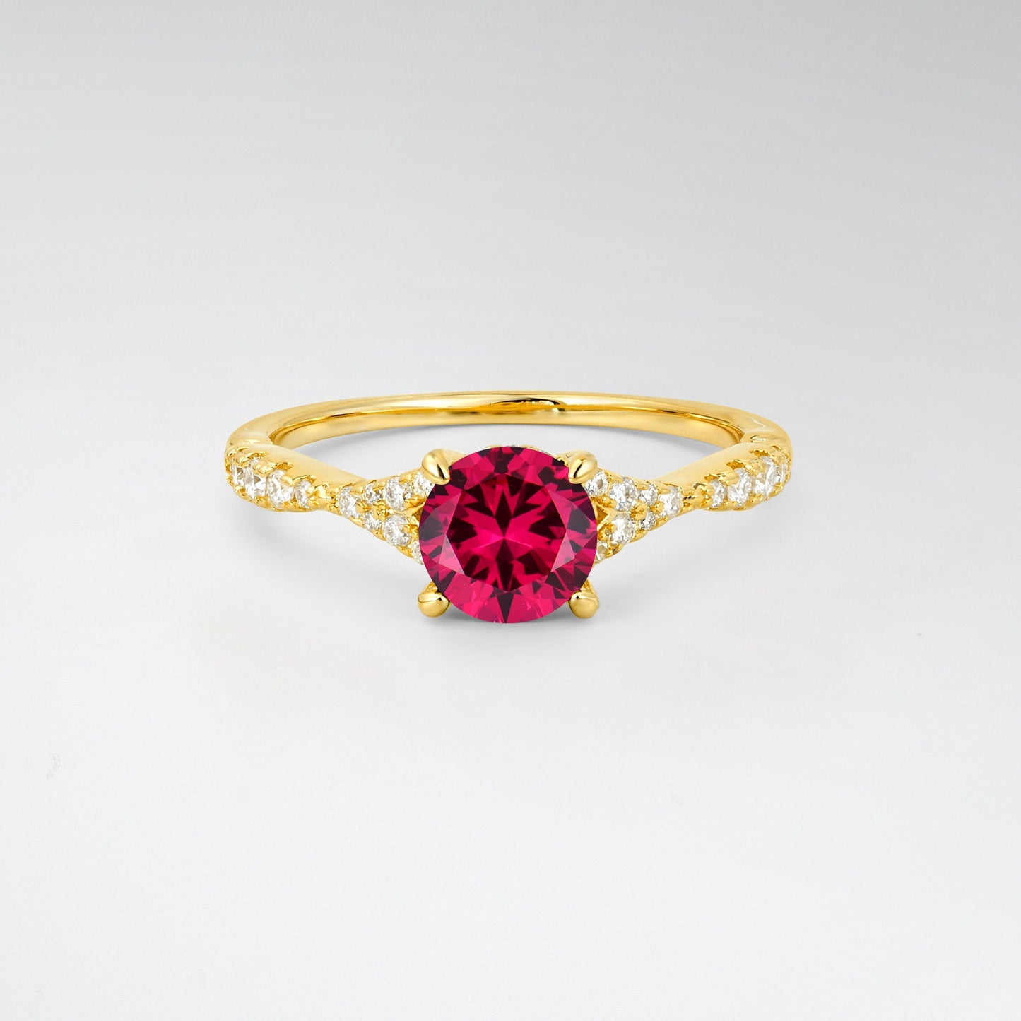 Round Cut Tapered Pave Ruby Elegant Engagement Ring - Additional view