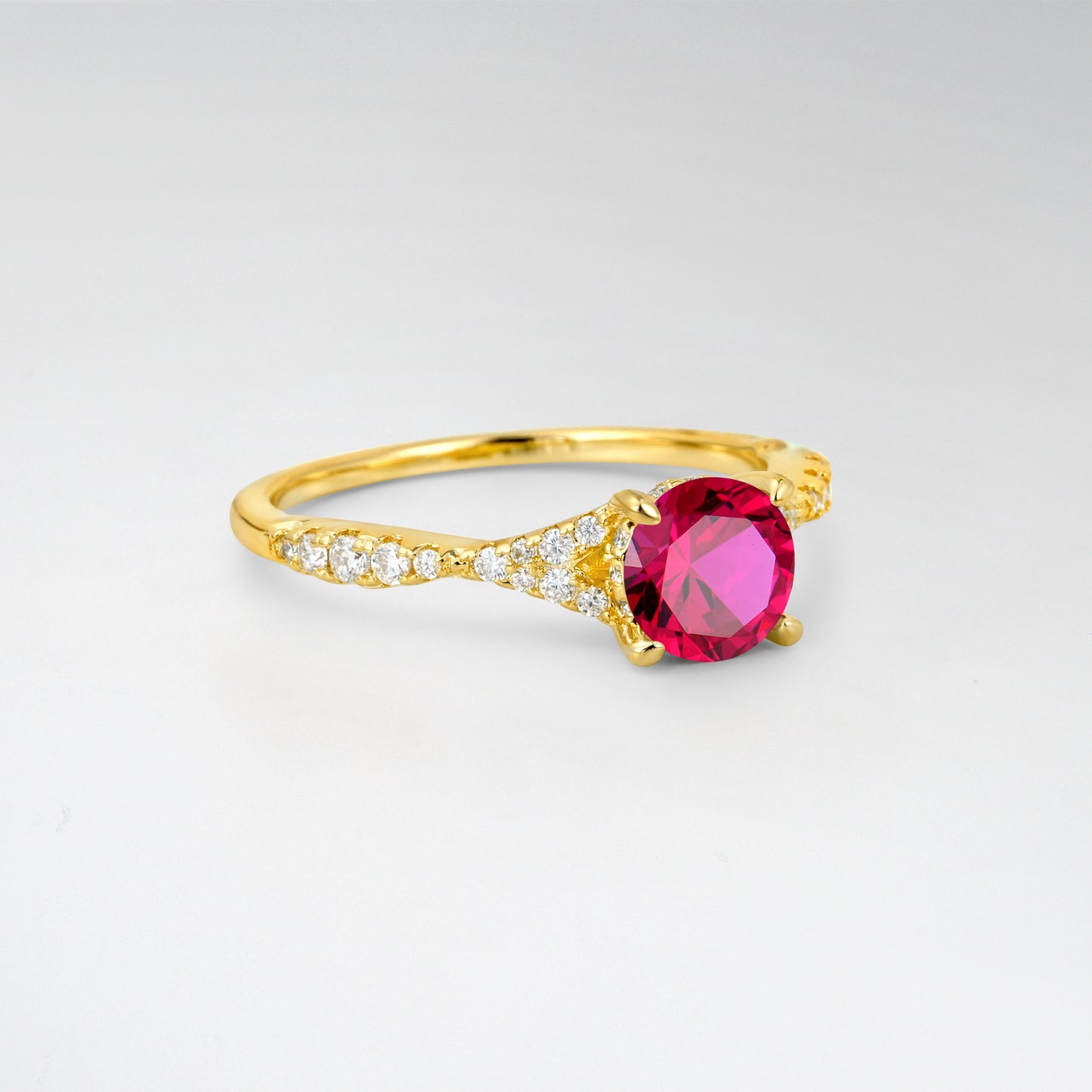 Round Cut Tapered Pave Ruby Elegant Engagement Ring - Additional view
