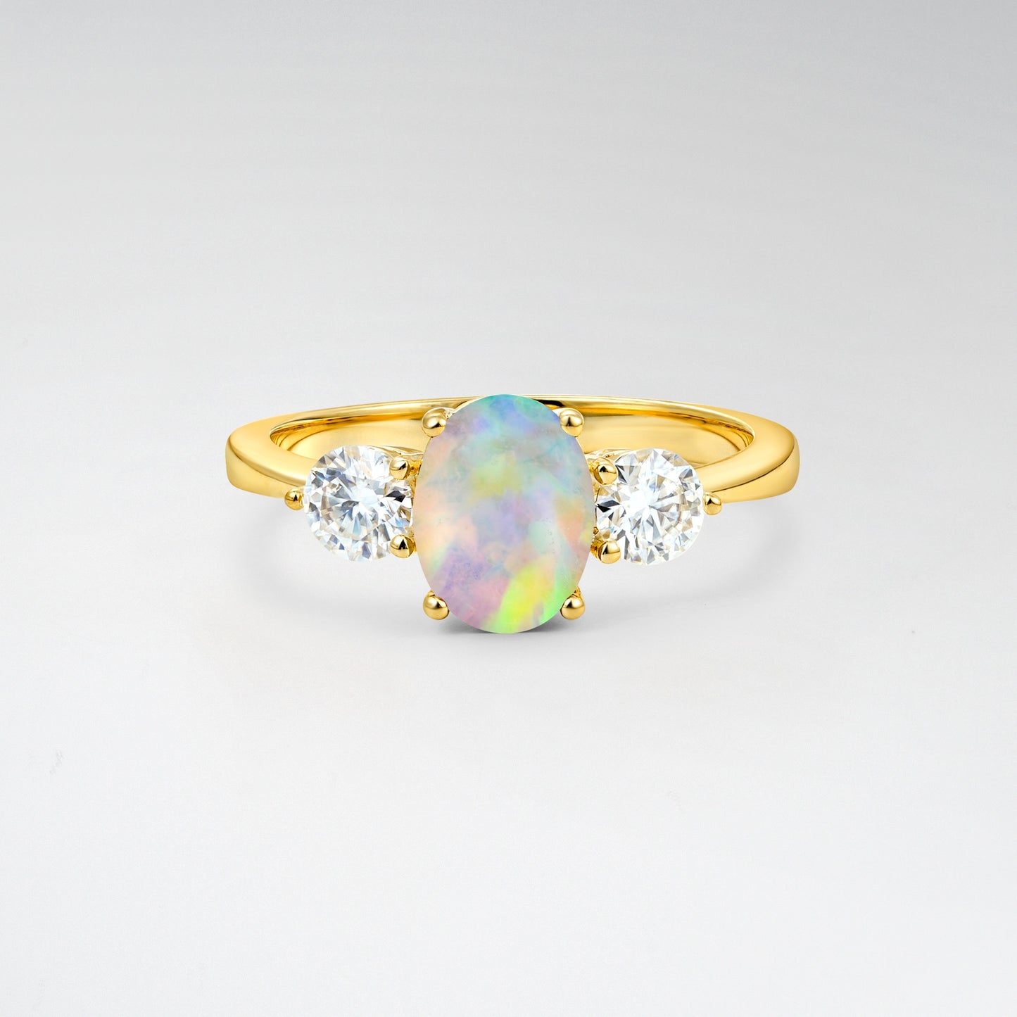 Classic Oval Cut Three-Stone Opal Engagement Ring - Additional view