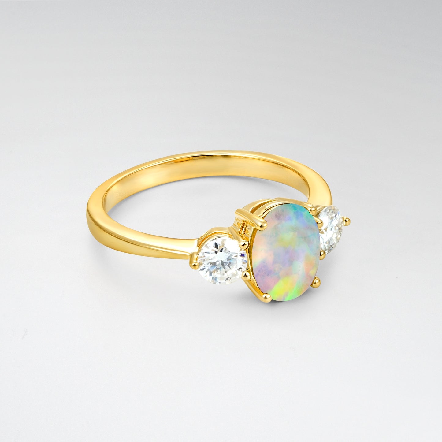 Classic Oval Cut Three-Stone Opal Engagement Ring - Additional view