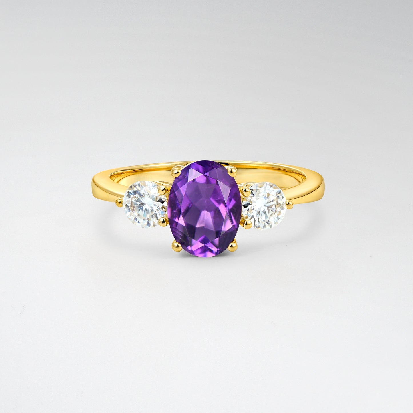 Classic Oval Cut Three-Stone Amethyst Engagement Ring - Additional view