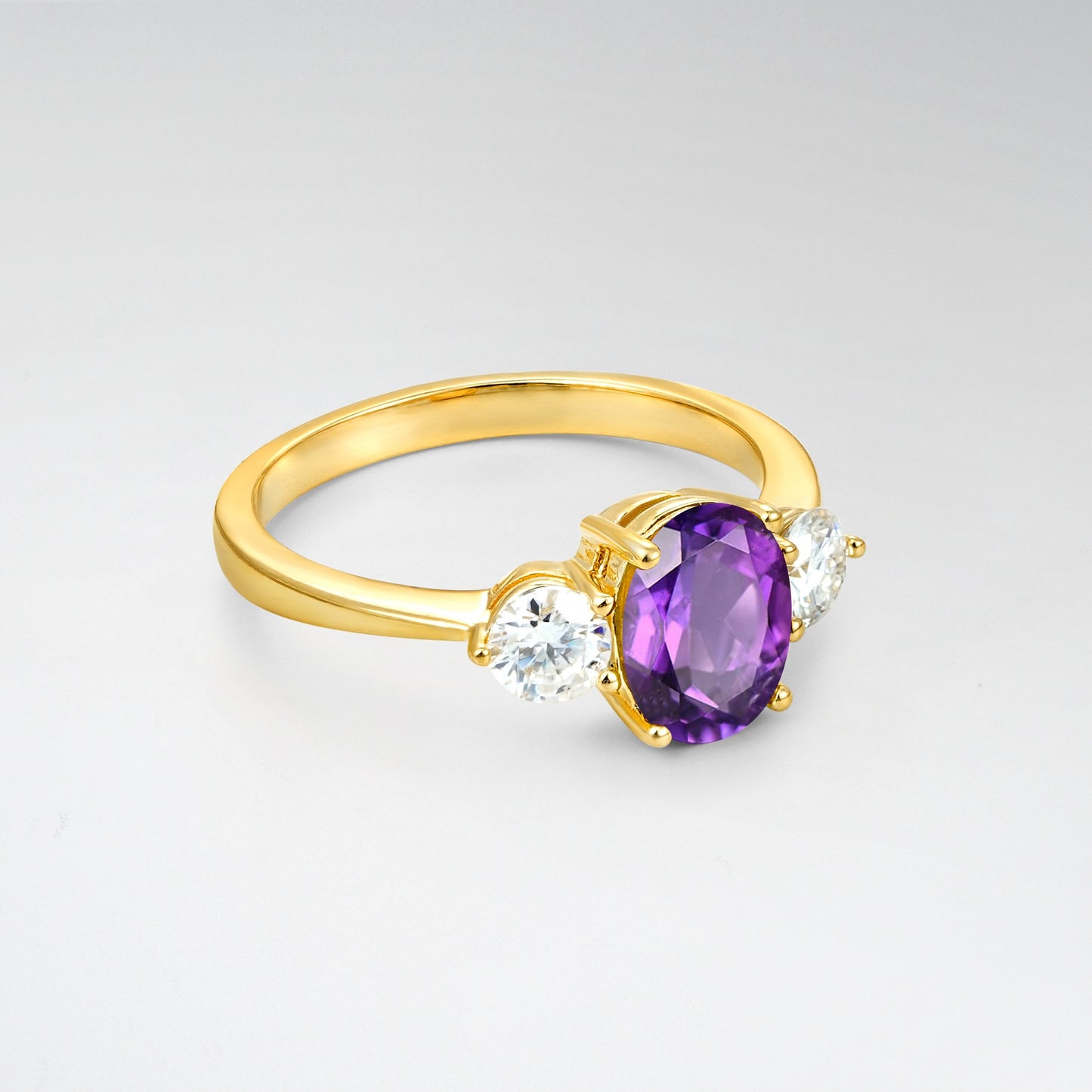 Classic Oval Cut Three-Stone Amethyst Engagement Ring - Additional view