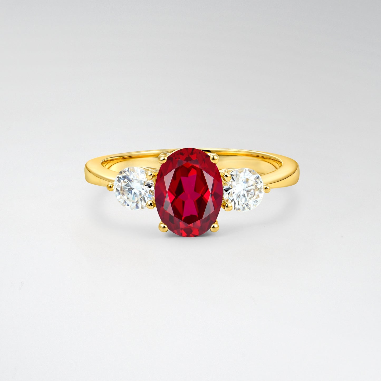 Classic Oval Cut Three-Stone Ruby Engagement Ring - Additional view