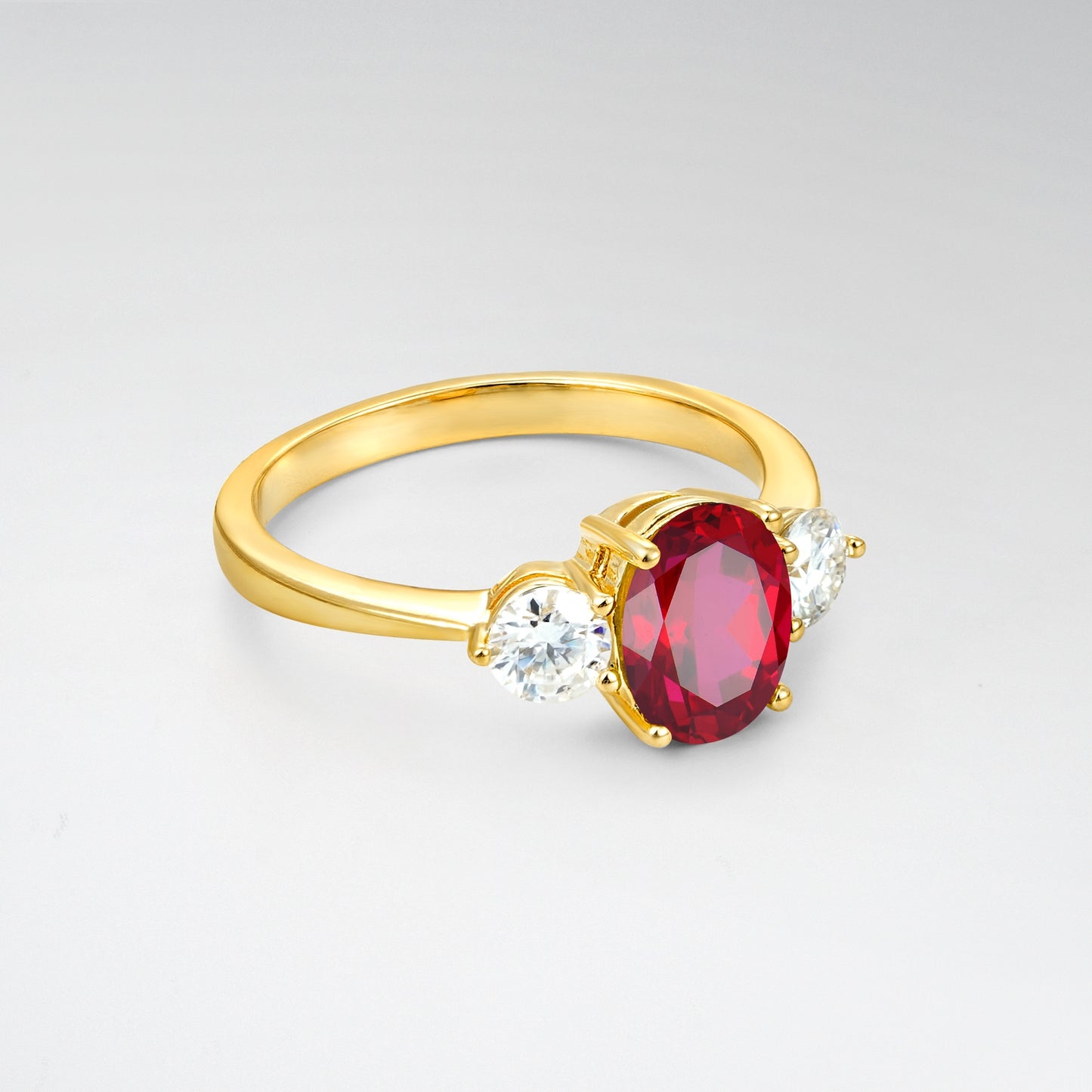 Classic Oval Cut Three-Stone Ruby Engagement Ring - Additional view