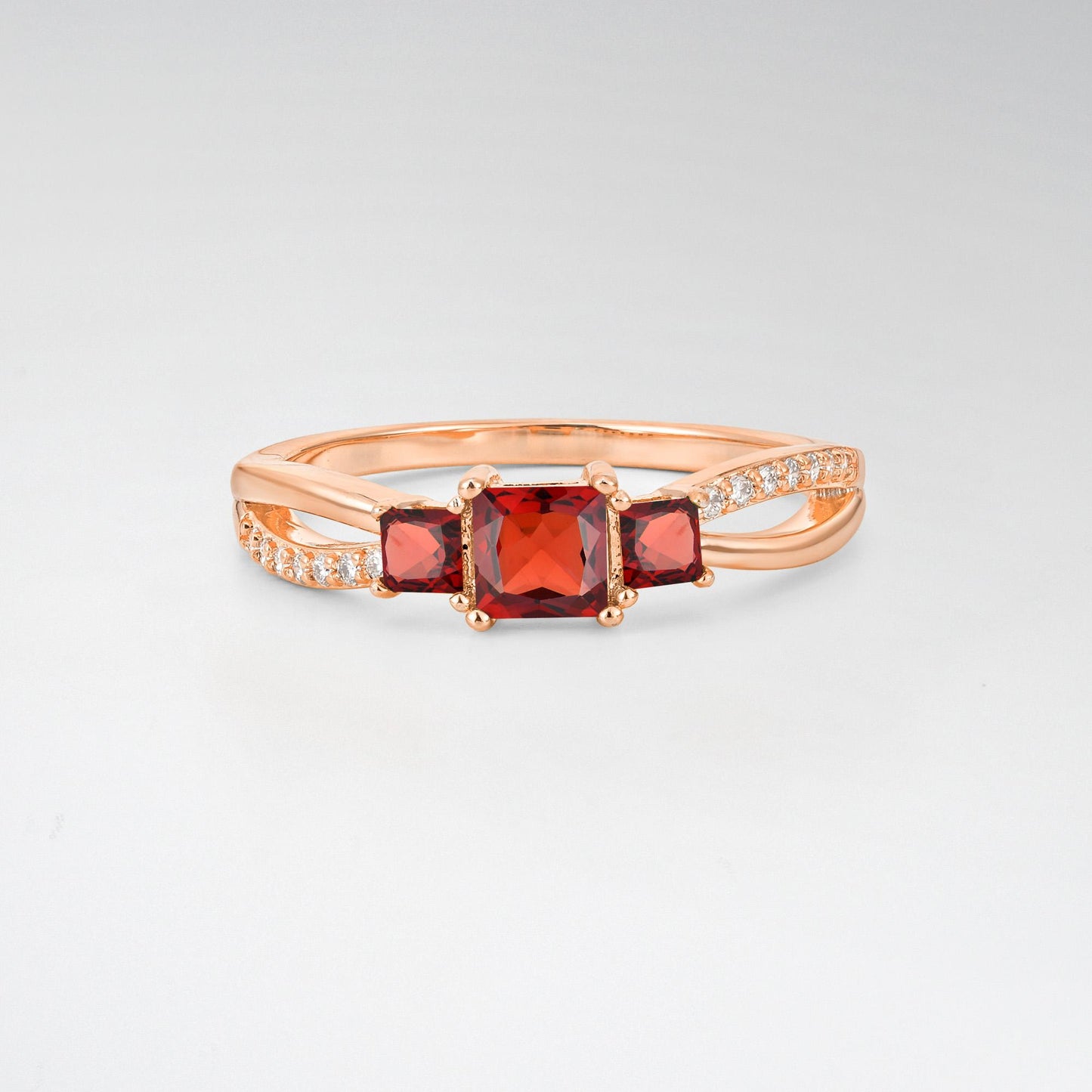 Princess Cut Garnet Three Stone Engagement Ring - Additional view