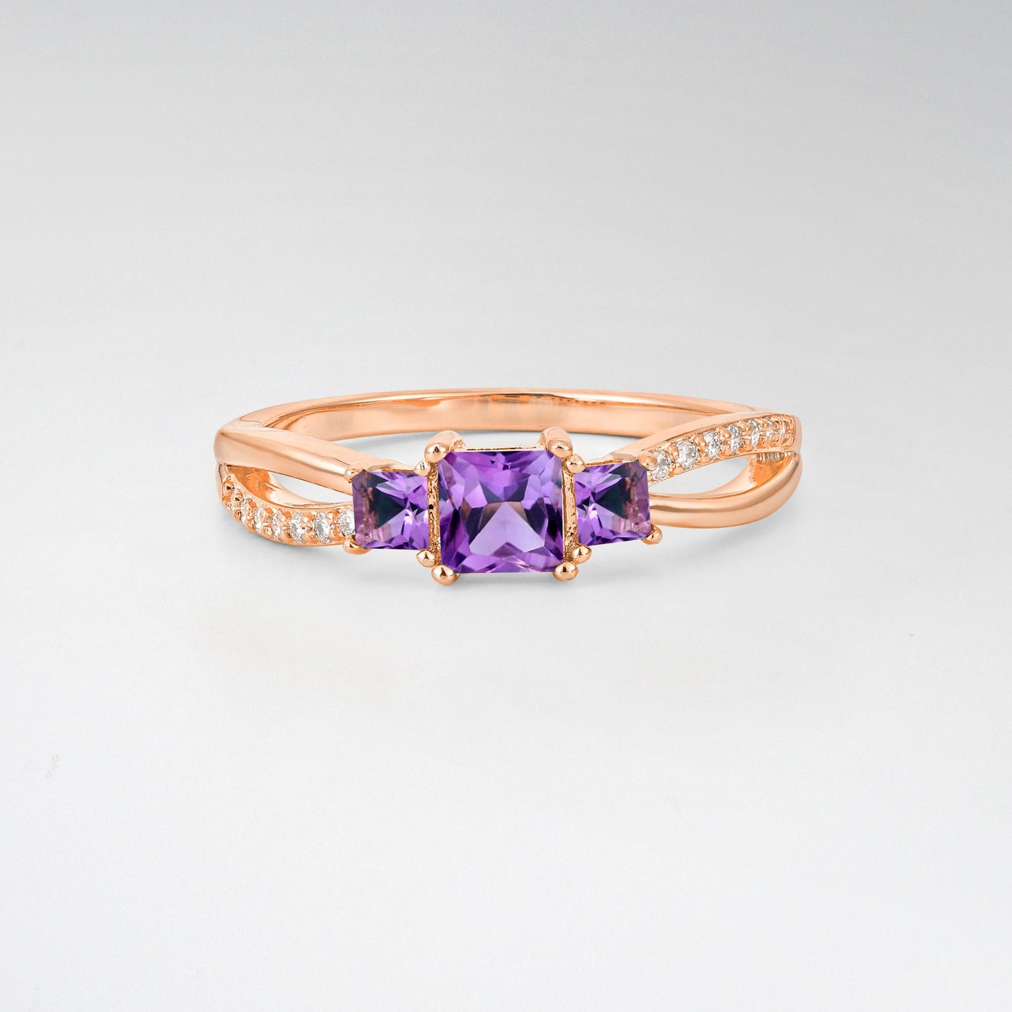 Princess Cut Amethyst Three Stone Engagement Ring - Additional view