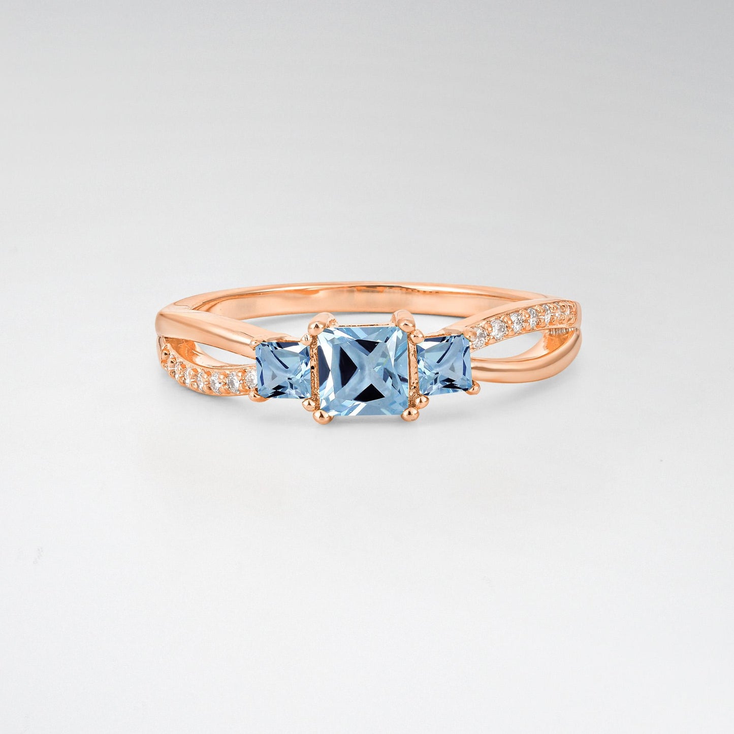 Princess Cut Aquamarine Three Stone Engagement Ring - Additional view