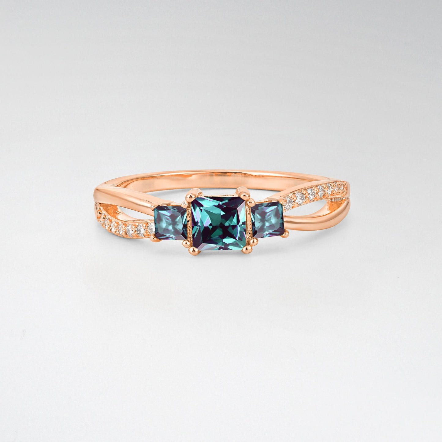 Princess Cut Alexandrite Three Stone Engagement Ring - Additional view