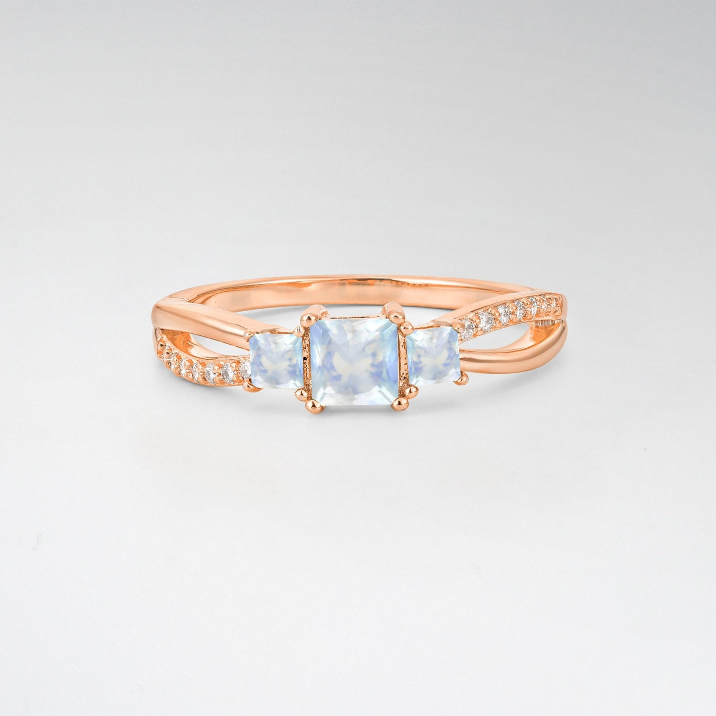 Princess Cut Moonstone Three Stone Engagement Ring - Additional view