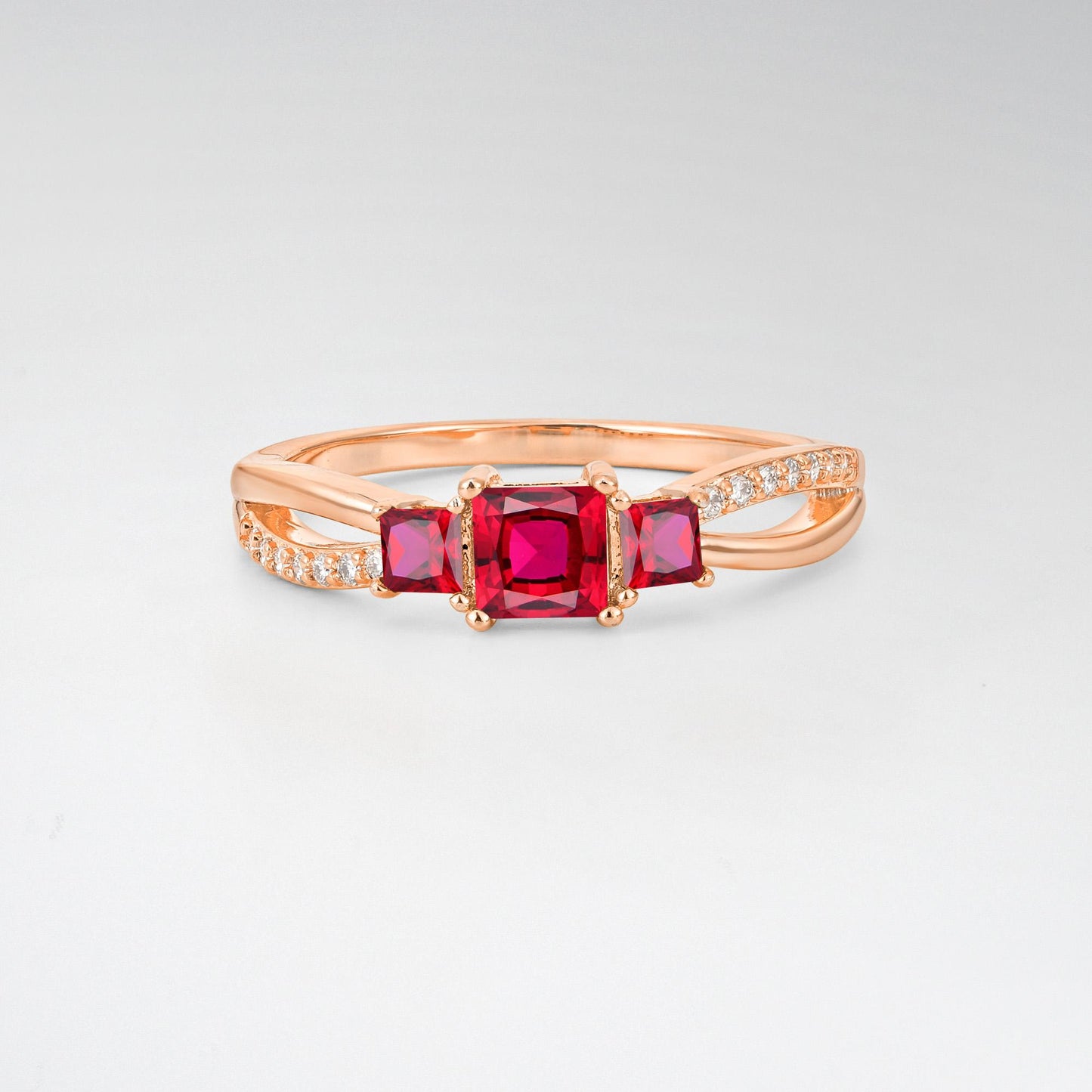 Princess Cut Ruby Three Stone Engagement Ring - Additional view