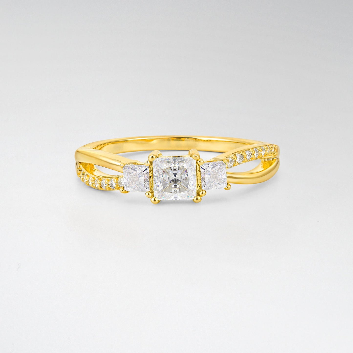 Princess Cut Moissanite Three Stone Engagement Ring - Additional view