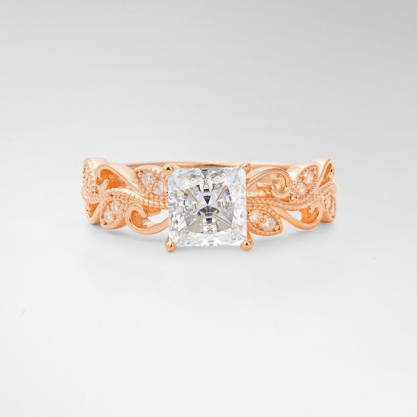 1CT Vintage Princess Cut Moissanite Milgrain Filigree Vine Scroll Engagement Ring - Additional view