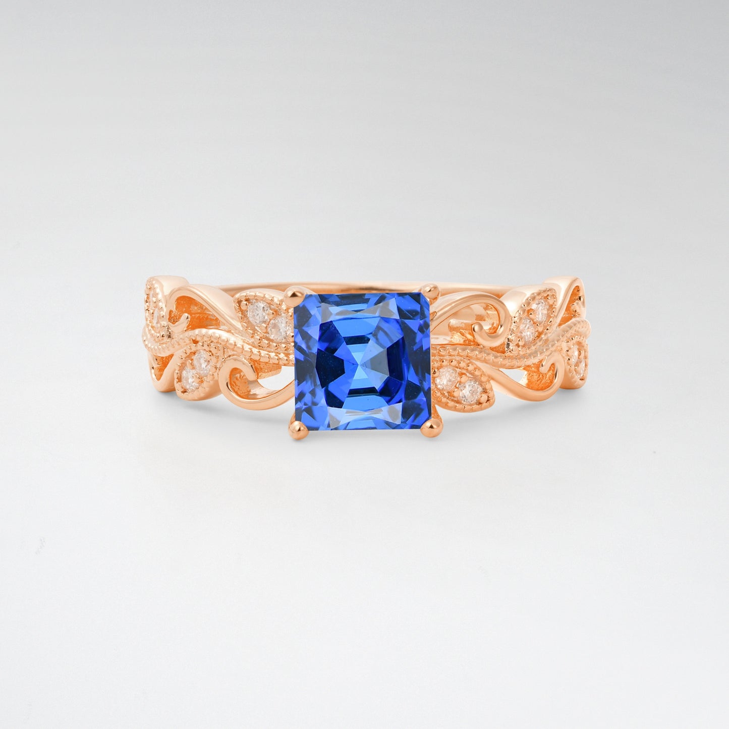 1CT Vintage Princess Cut Sapphire Milgrain Filigree Vine Scroll Engagement Ring - Additional view