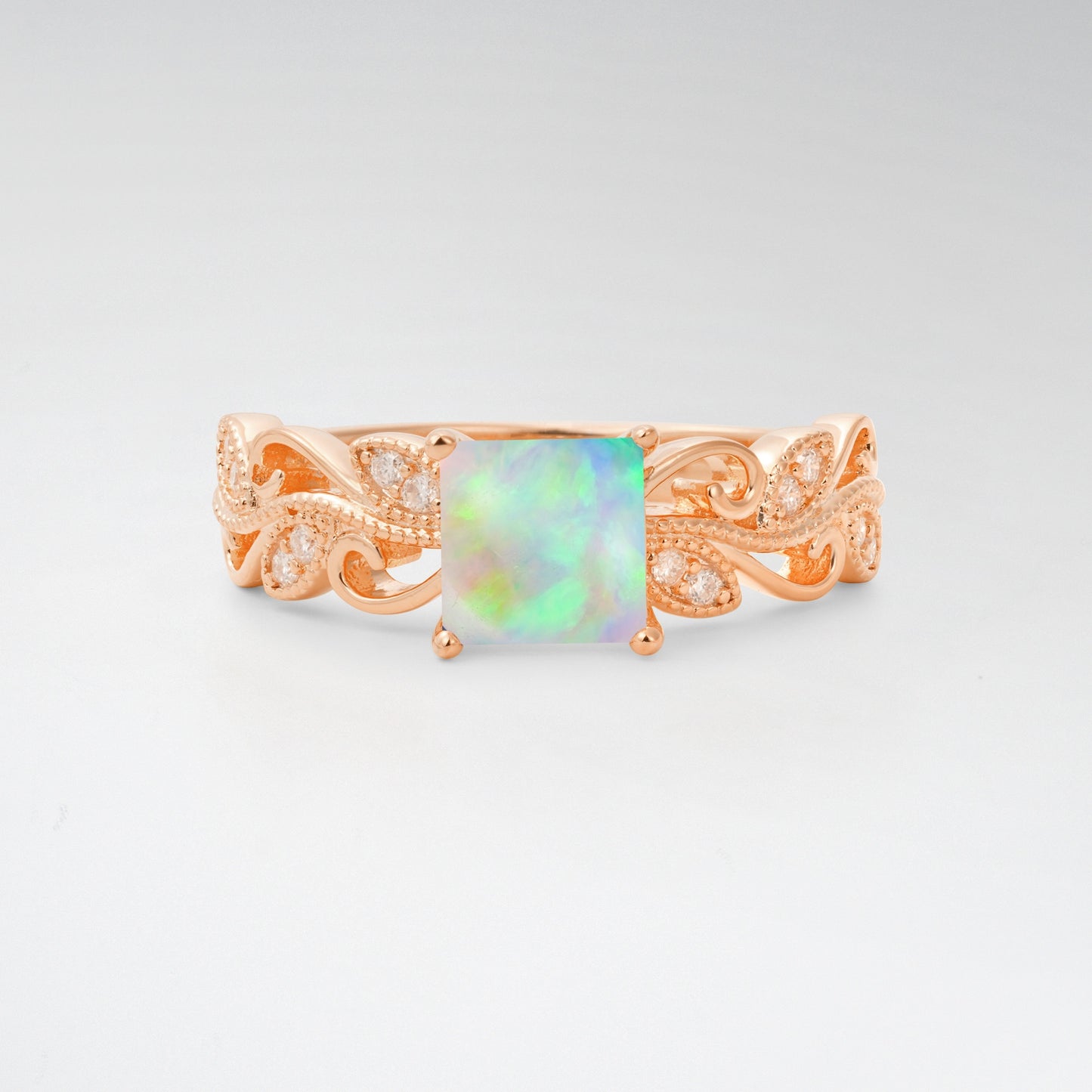 1CT Vintage Princess Cut Opal Milgrain Filigree Vine Scroll Engagement Ring - Additional view