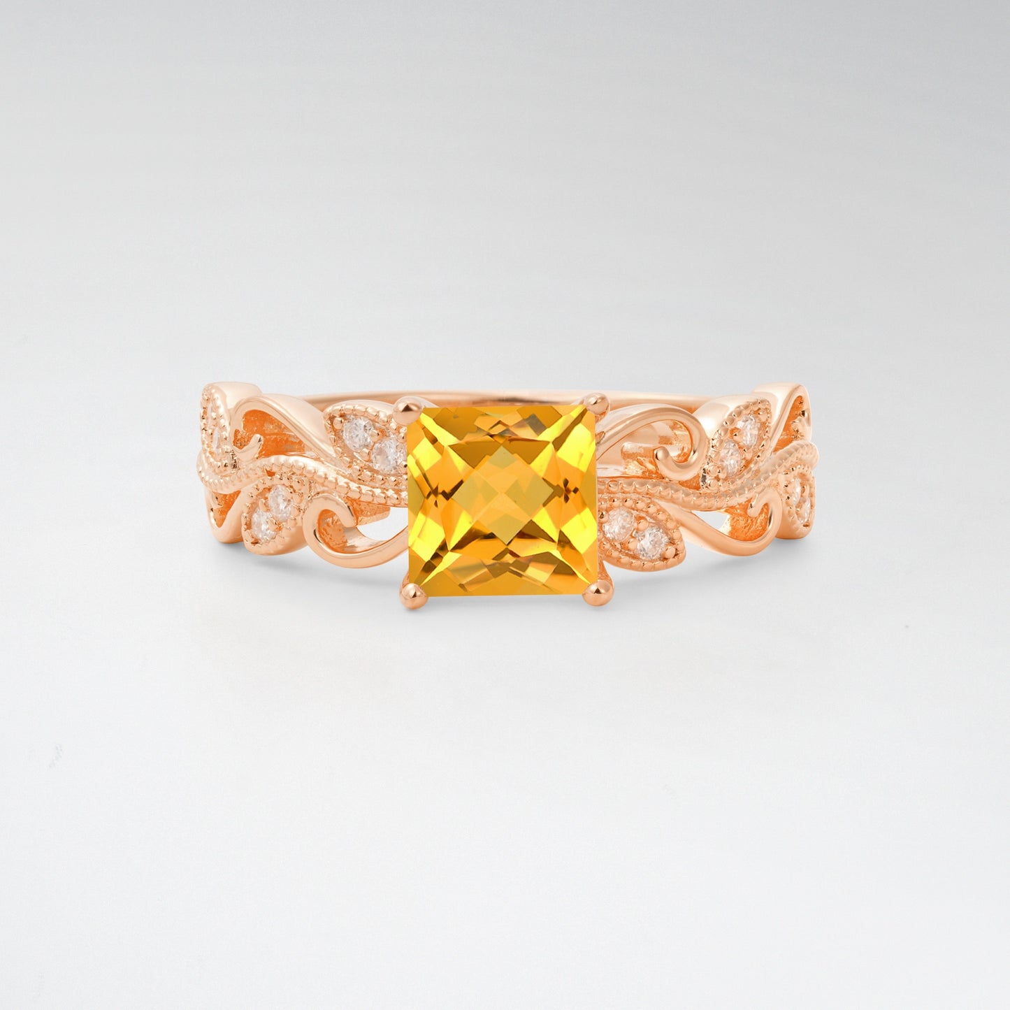 1CT Vintage Princess Cut Citrine Milgrain Filigree Vine Scroll Engagement Ring - Additional view