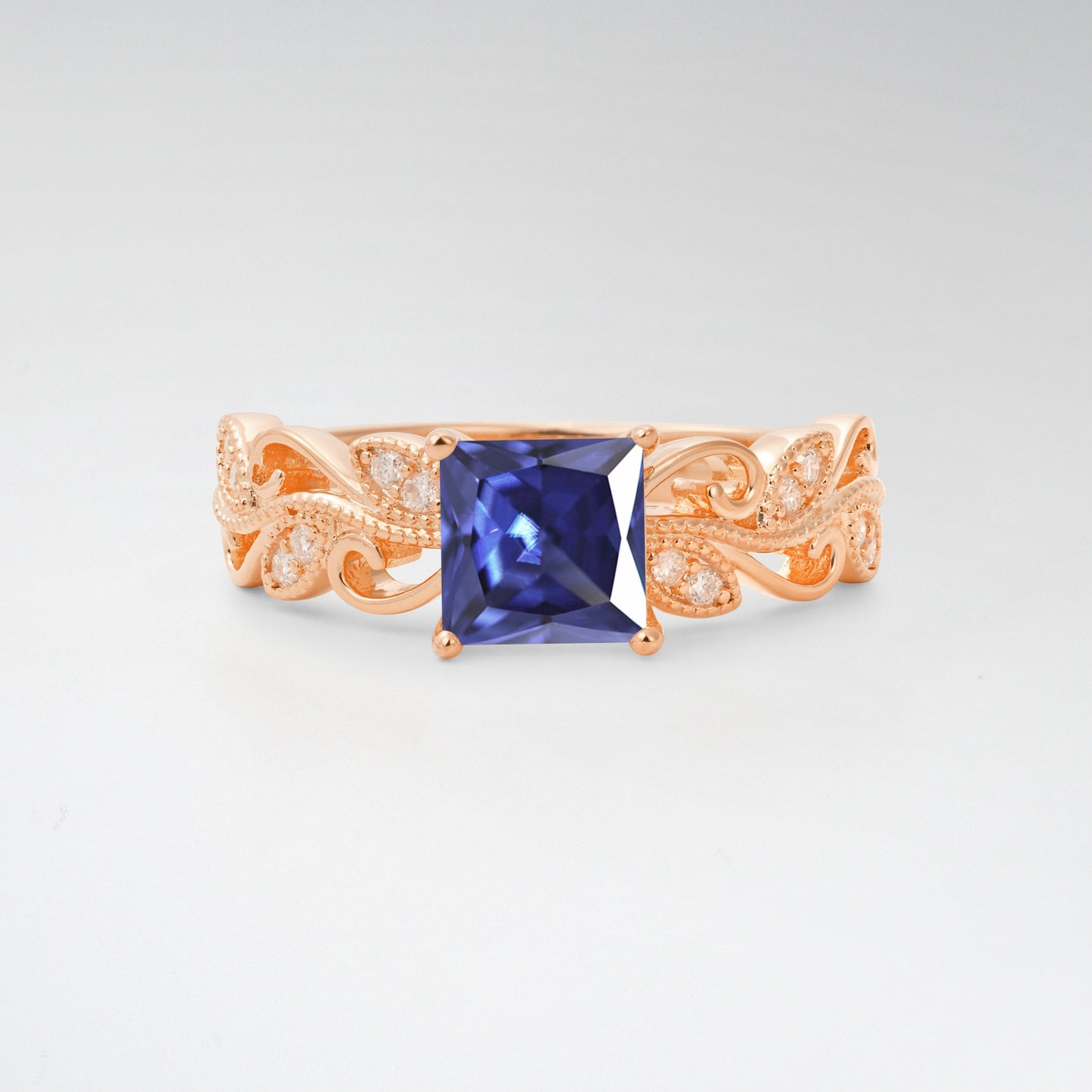 1CT Vintage Princess Cut Tanzanite Milgrain Filigree Vine Scroll Engagement Ring - Additional view