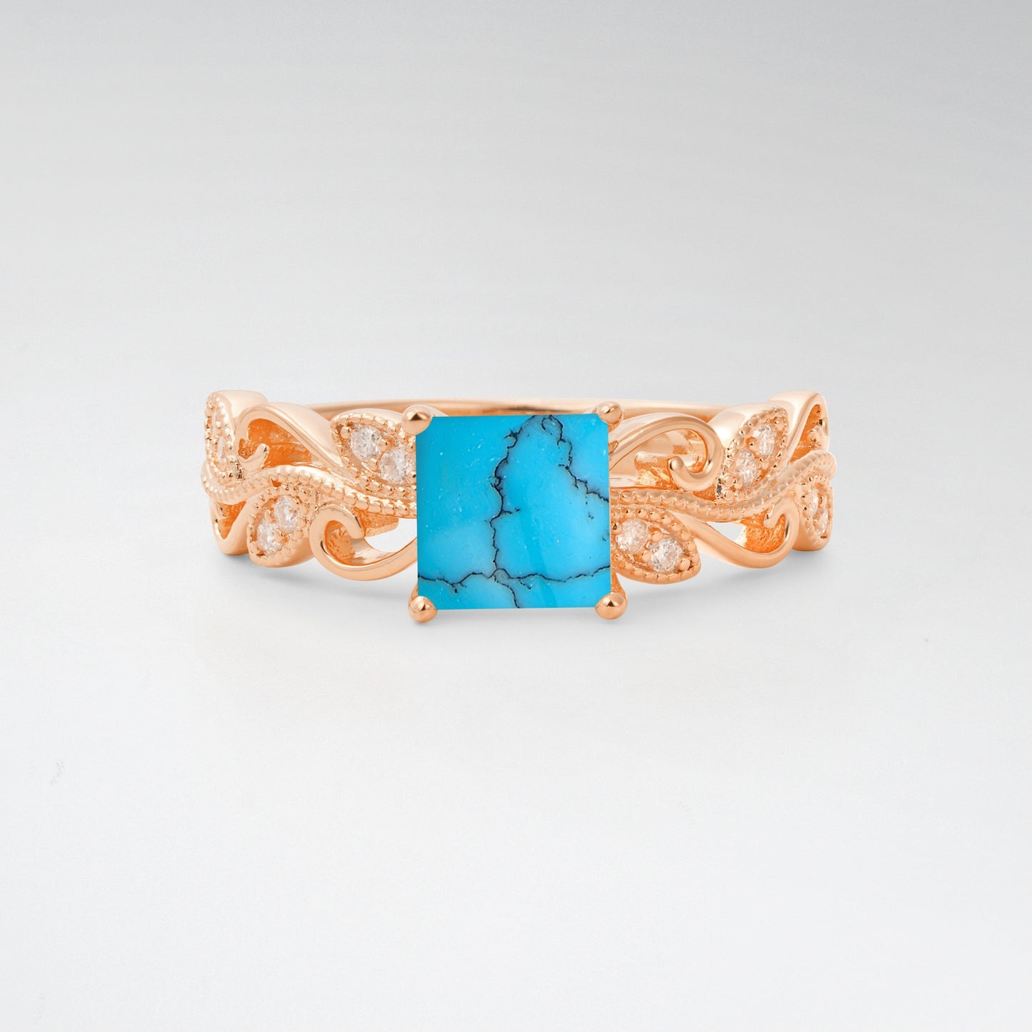 1CT Vintage Princess Cut Turquoise Milgrain Filigree Vine Scroll Engagement Ring - Additional view