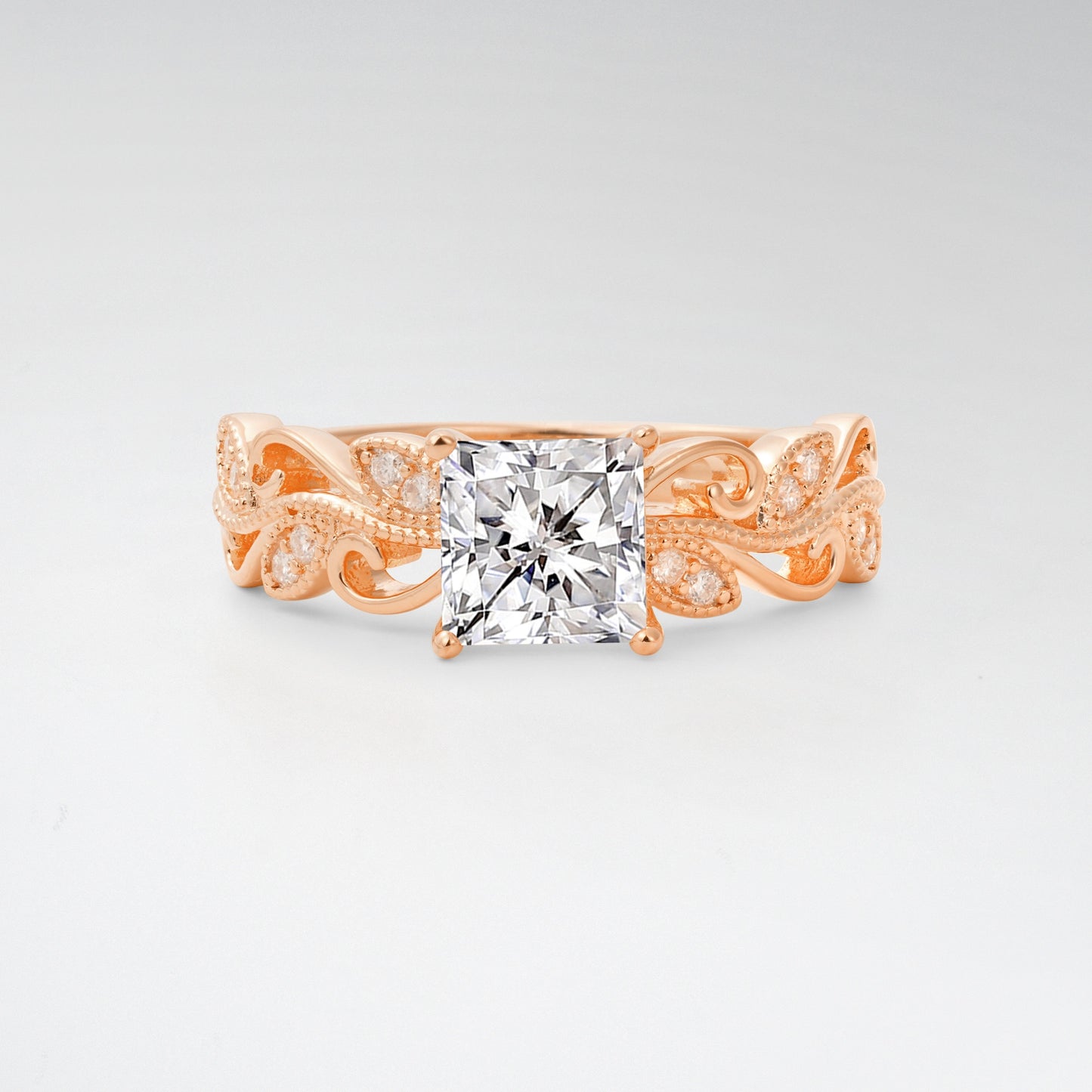 1CT Vintage Princess Cut Lab Diamond Milgrain Filigree Vine Scroll Engagement Ring - Additional view
