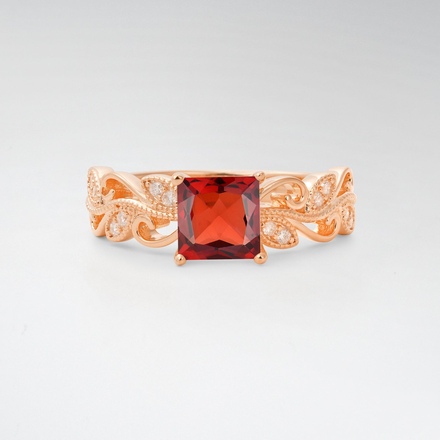 1CT Vintage Princess Cut Garnet Milgrain Filigree Vine Scroll Engagement Ring - Additional view