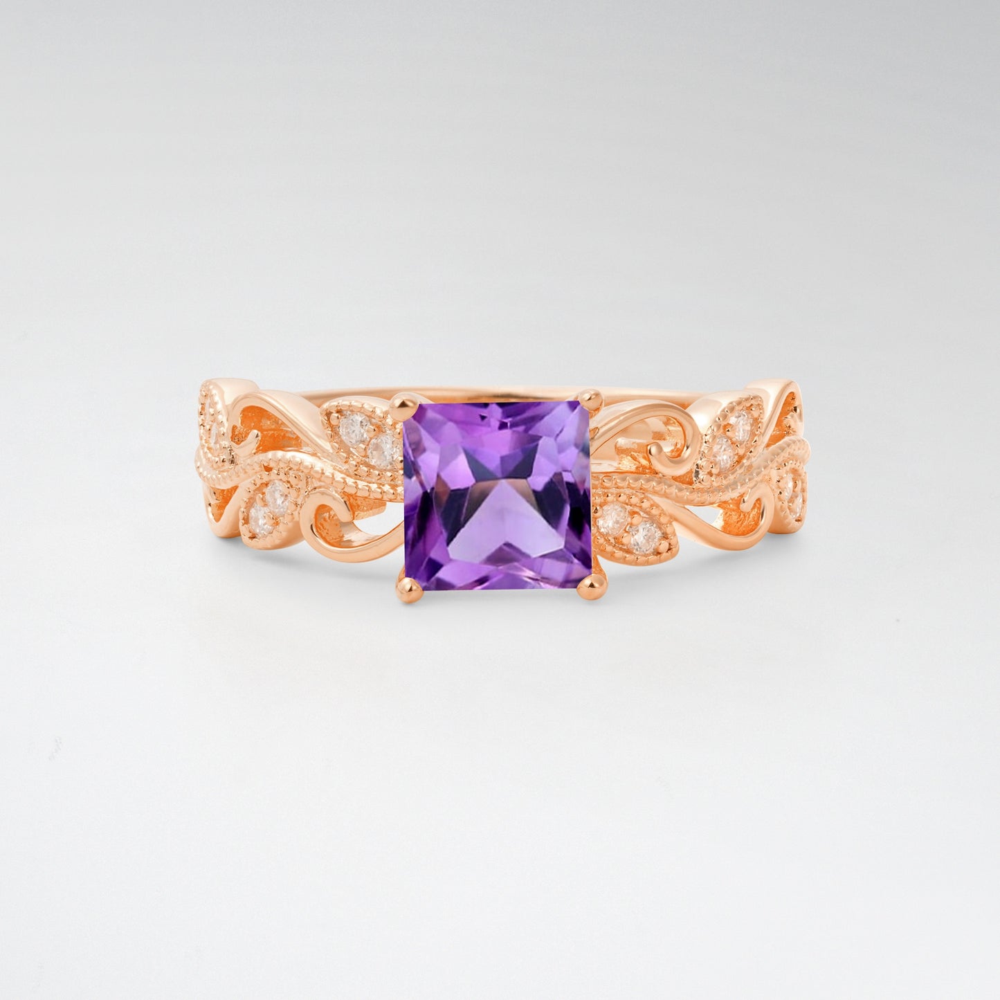 1CT Vintage Princess Cut Amethyst Milgrain Filigree Vine Scroll Engagement Ring - Additional view